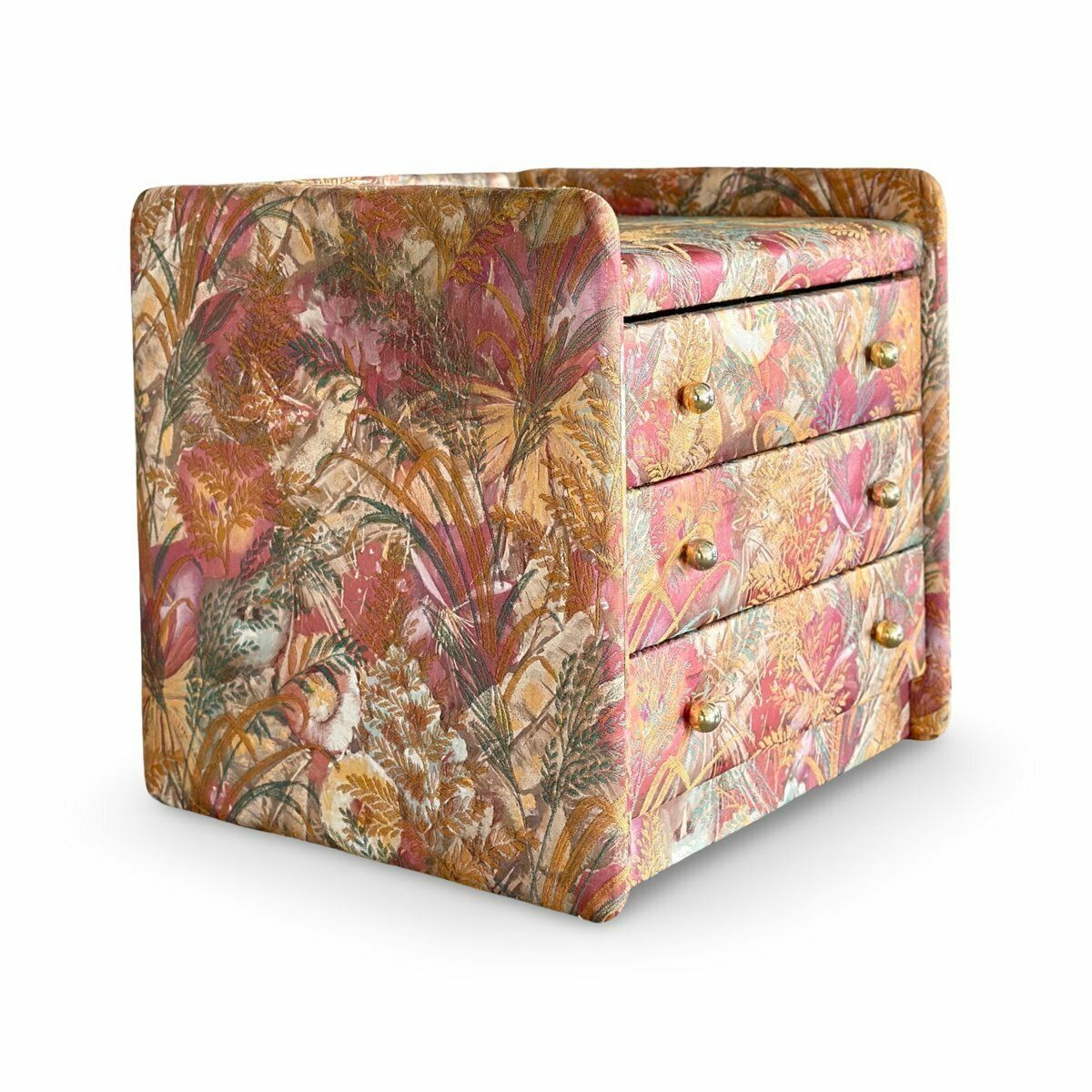 Vintage Upholstered Pastel Floral Nightstand, 1960s