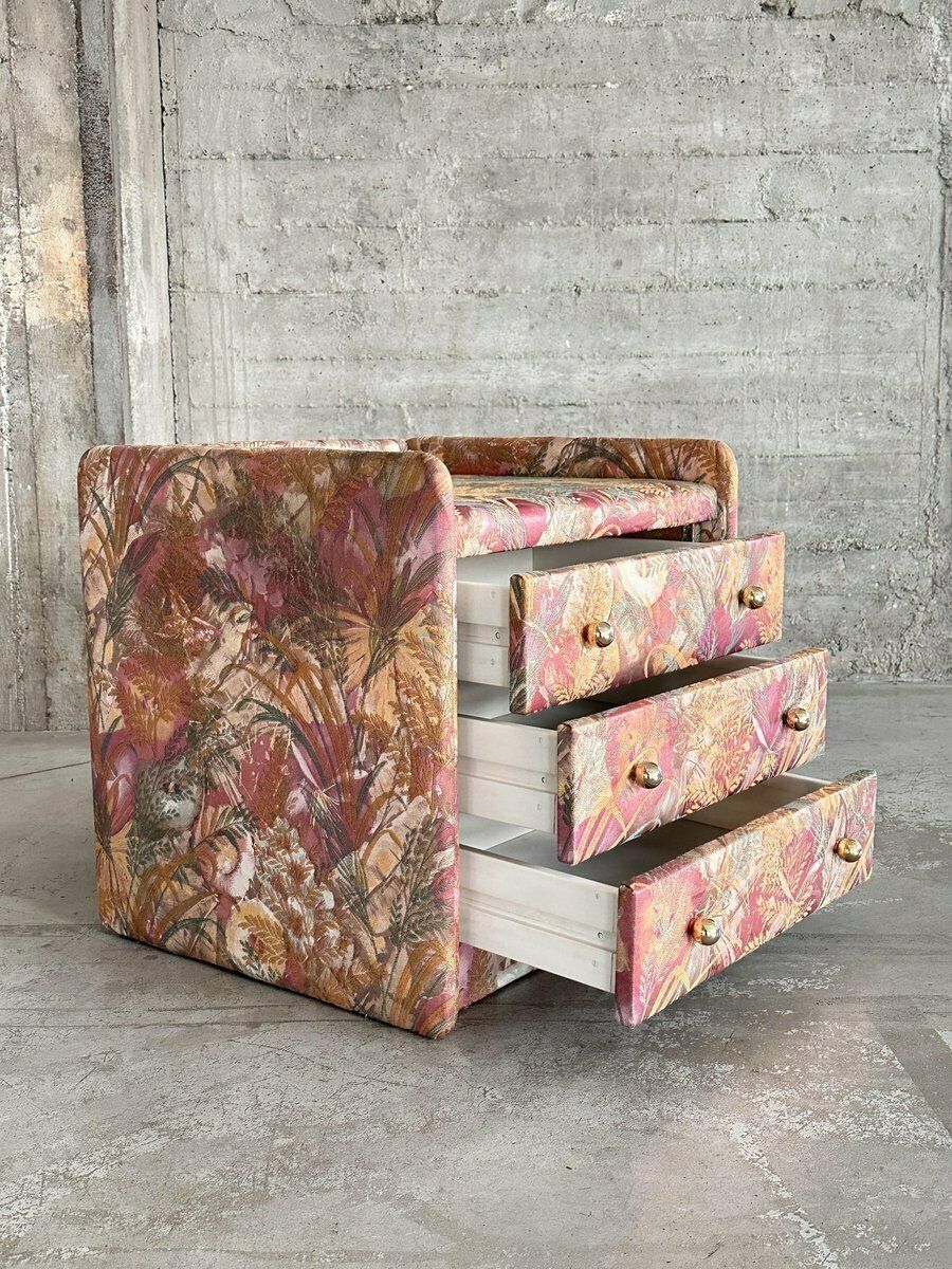 Vintage Upholstered Pastel Floral Nightstand, 1960s photo Furniture