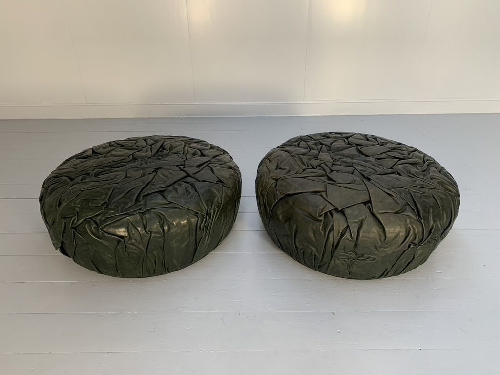 Pair Of Baxter “Brain” Large Ottoman Footstool Pouf – In Dark Grey Leather photo furniture