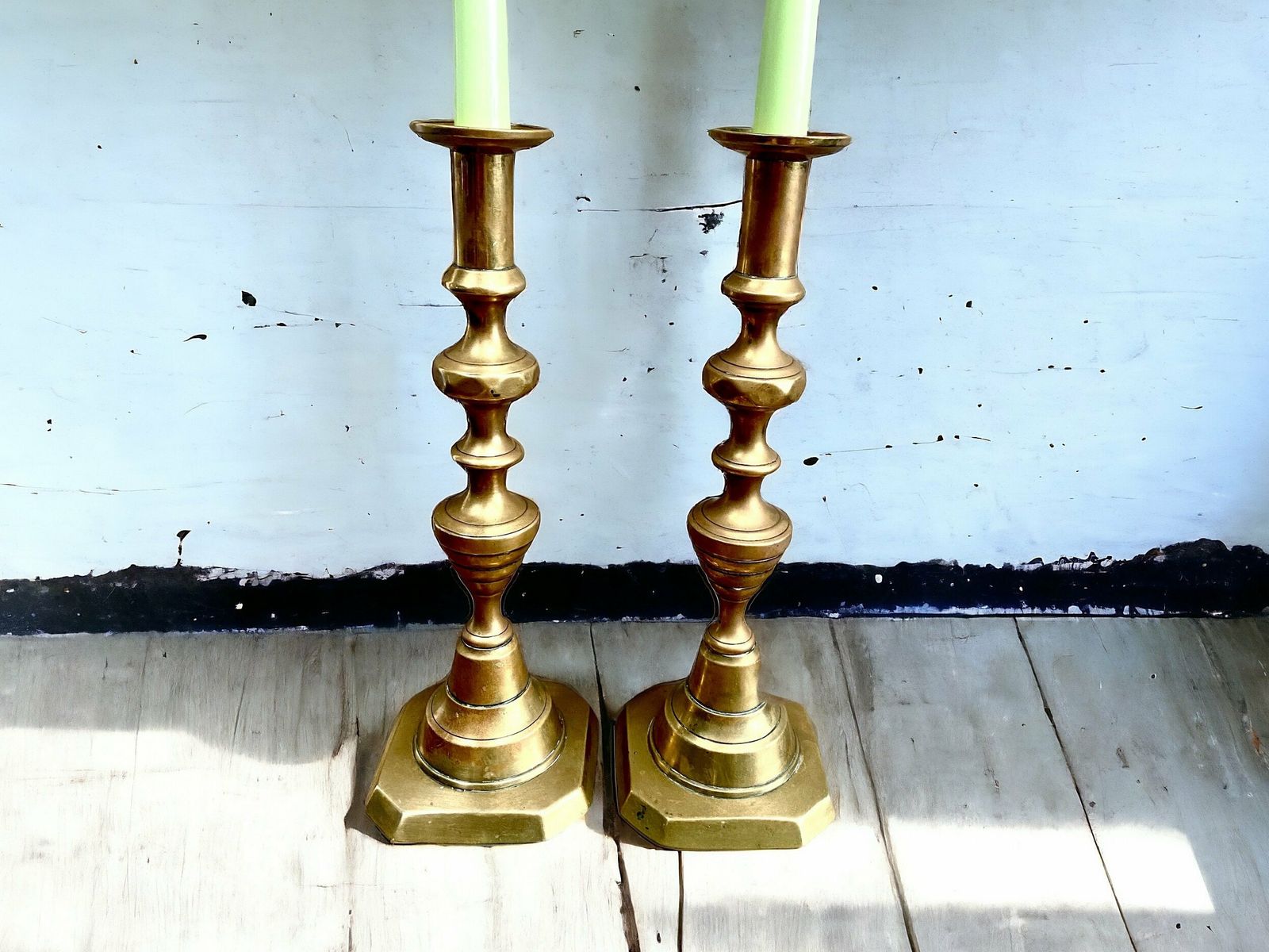 Pair Of Antique Victorian Brass Candlesticks. Tableware. Wedding Gift.
