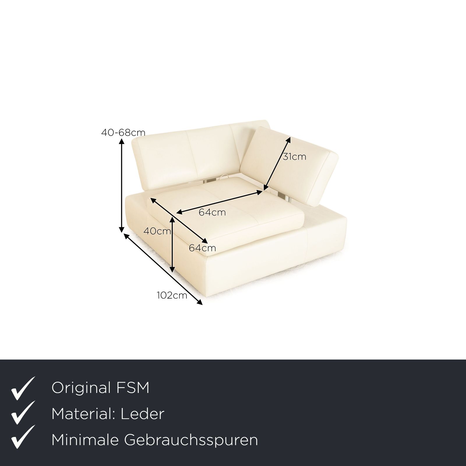Fauteuil FSM Square Up en cuir blanc et gris, fonction manuelle photo furniture
