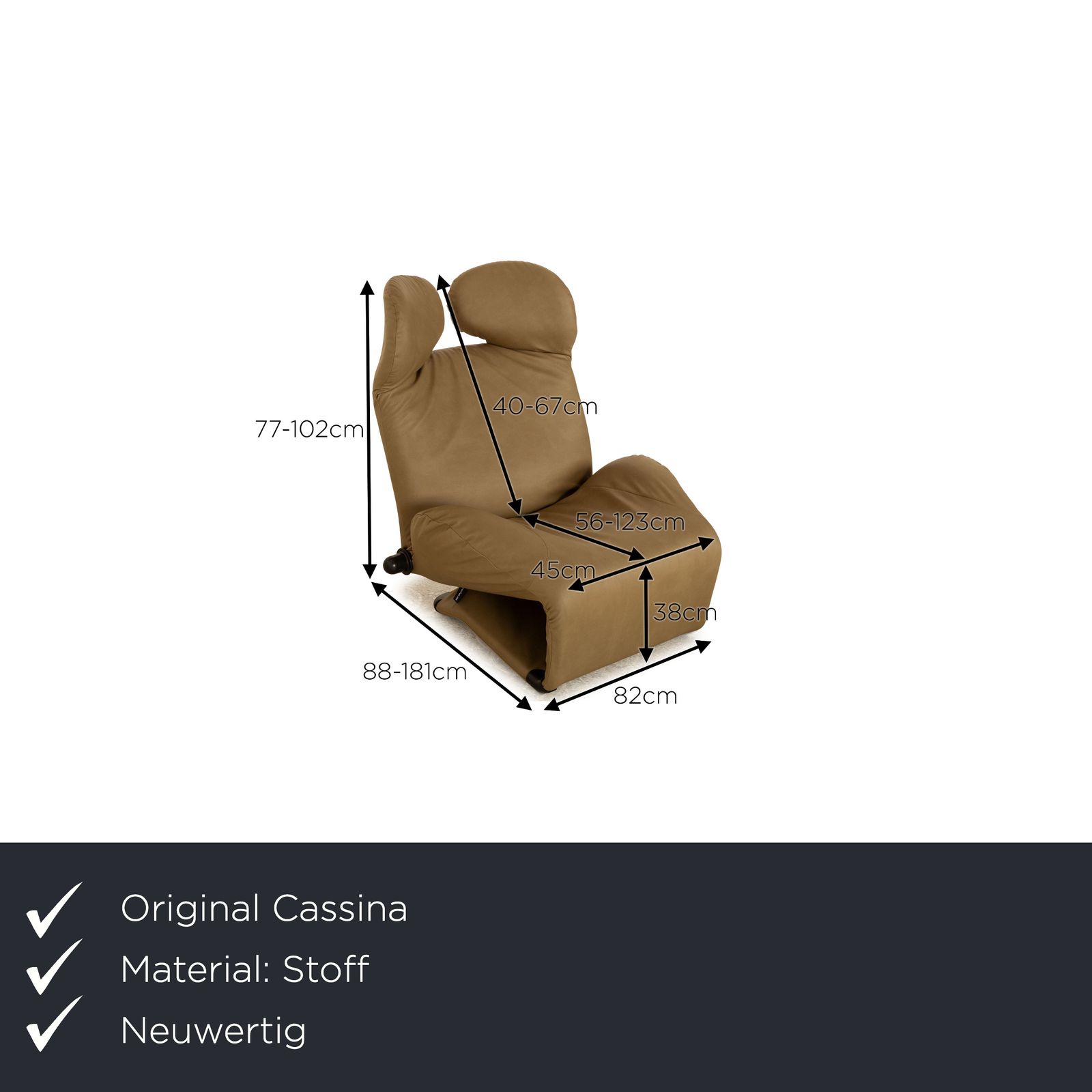 Cassina Wink Fabric Armchair Olive Green Red Manual Function New Cover Vegan Leather Microfiber photo furniture
