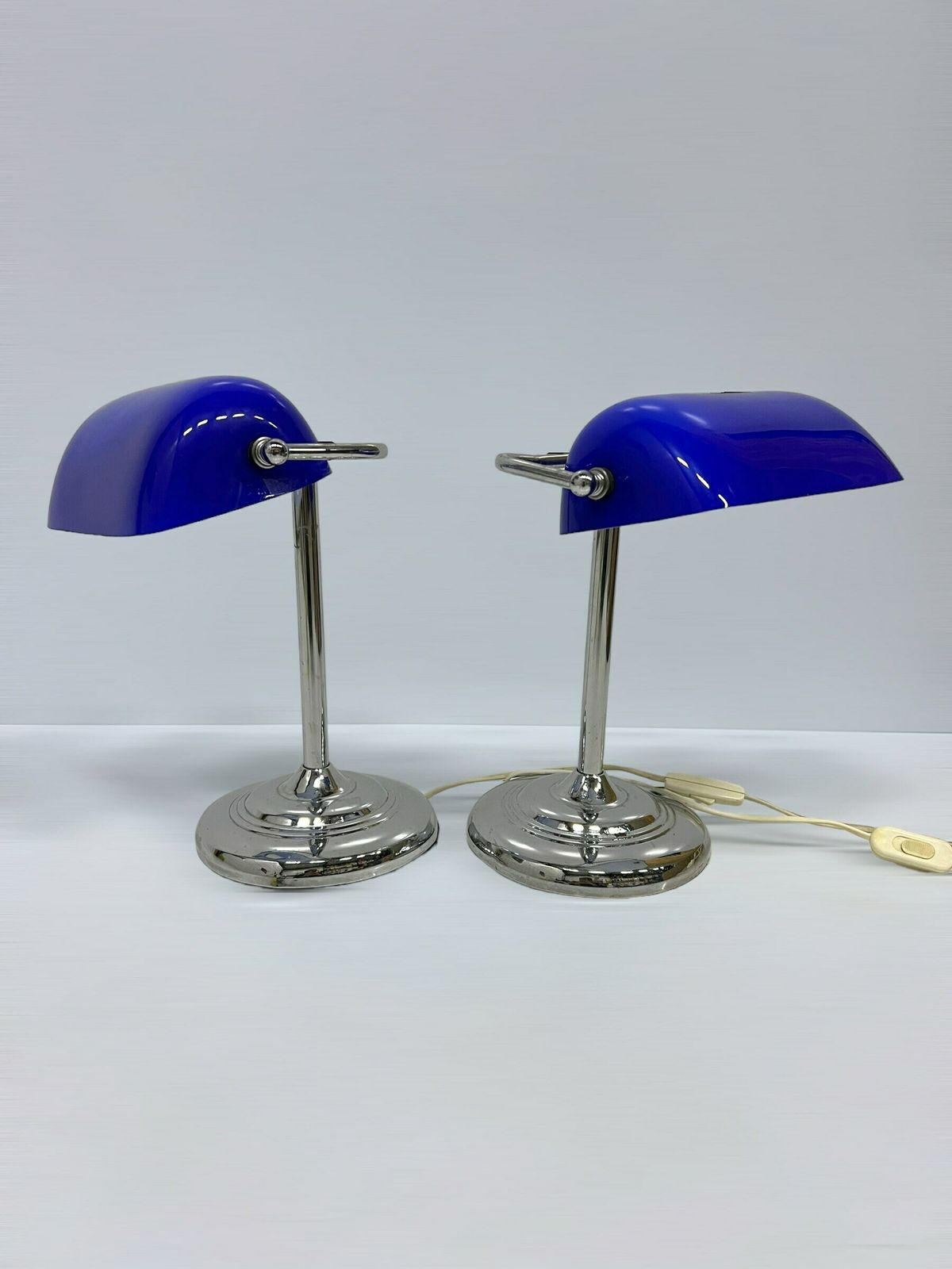 Vintage Ikea Bankers Notary Lamp, Early 2000s Desk Lamp, Blue Glass Design, Classic Home Office Interior Gift, Used Condition photo for sale