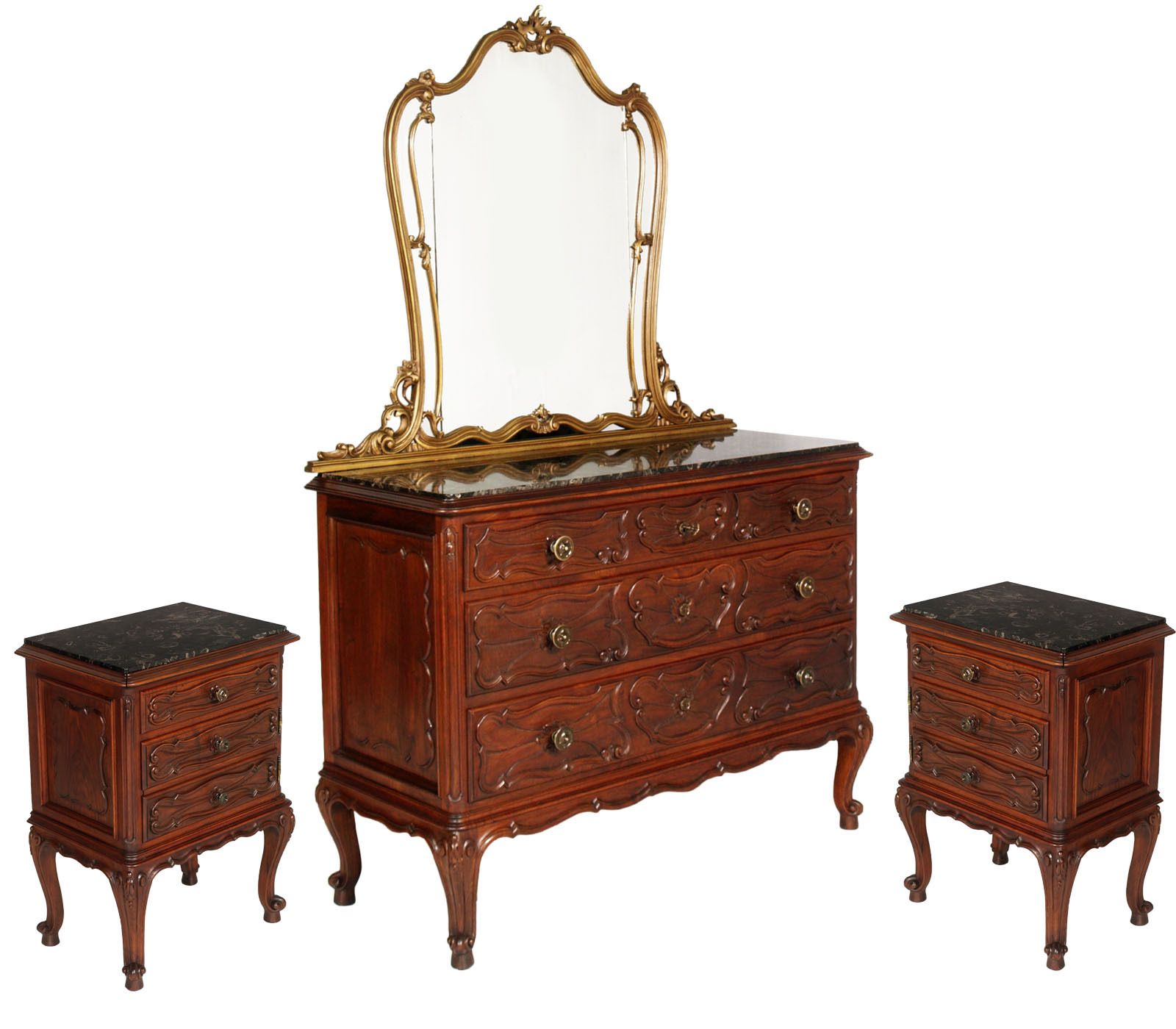 photo for sale Italy Baroque Massive Carved Walnut Complete Bedroom Sets