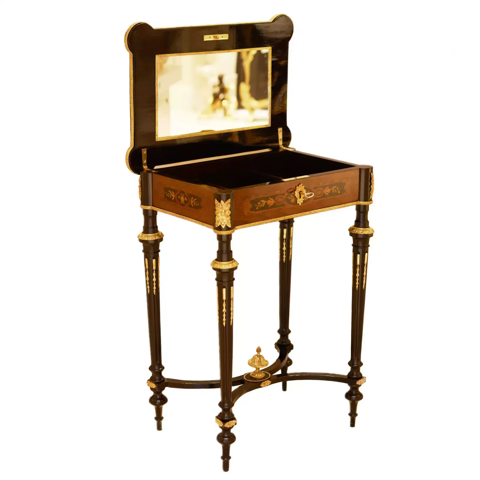 A Lovely Inlaid Wood Dressing Table With Gilded Bronze. France Late 19th Century. photo vinterior