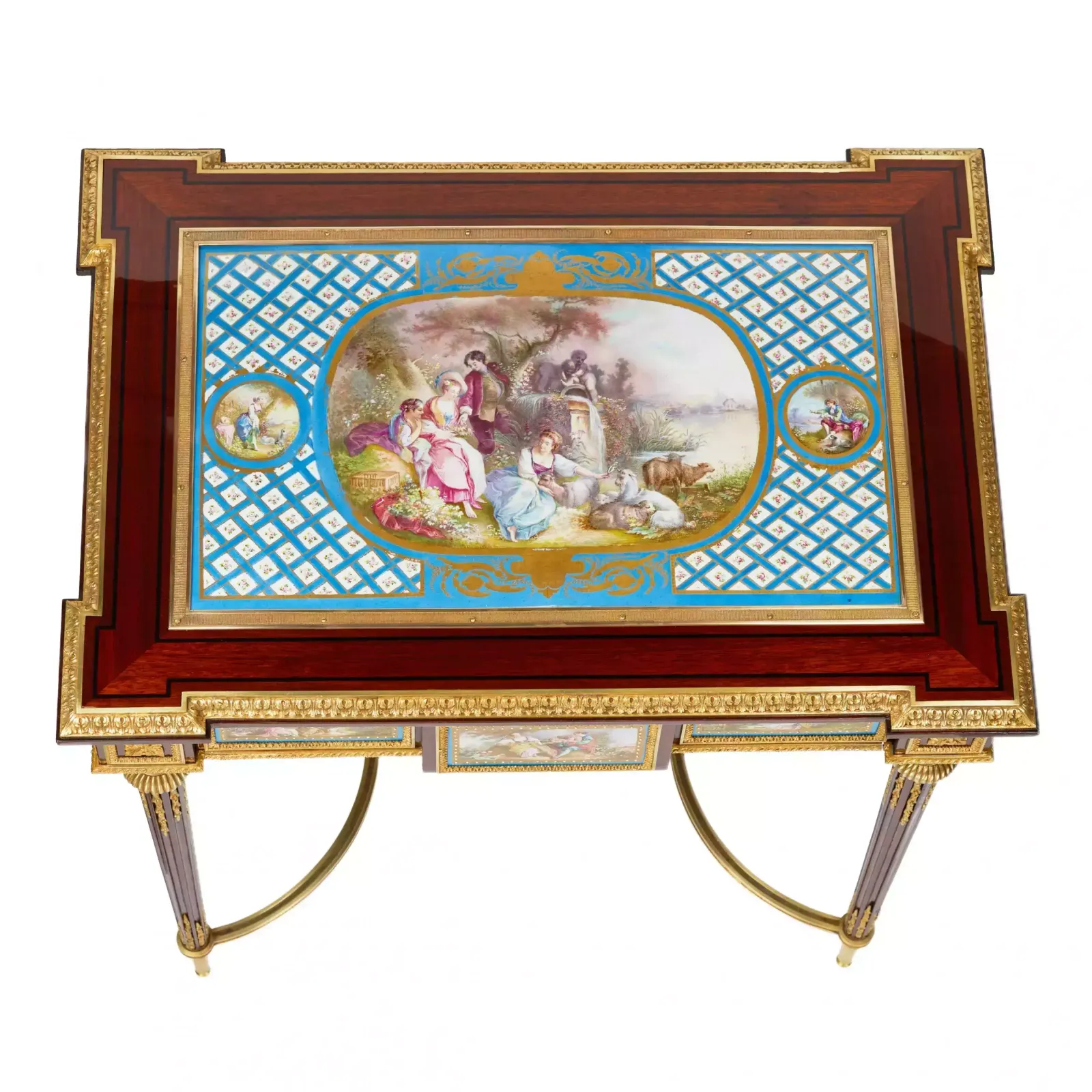 A Magnificent Ladies Table With Gilded Bronze Decor And Porcelain Panels In The Style Of Adam Weisweiler. France. 19th Century photo buy