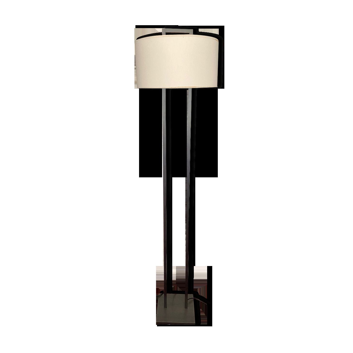Contemporary Floor Lamp In Black Metal And White Shade
