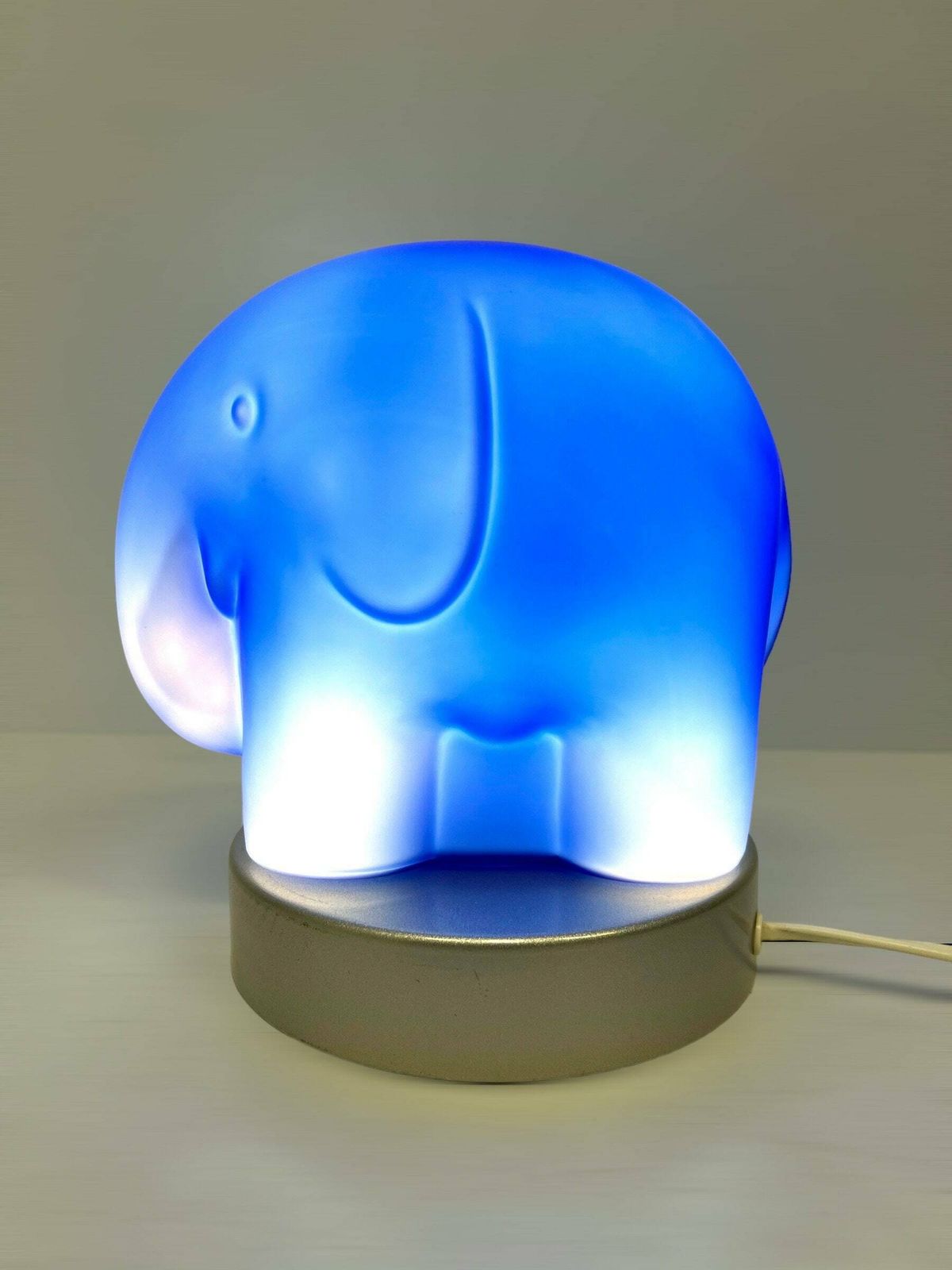 Vintage Glass Table Lamp, Blue Elephant Shaped, James & Poki Co, Bedroom Nightstand Lamp, Retro Gift Ideas photo vintage