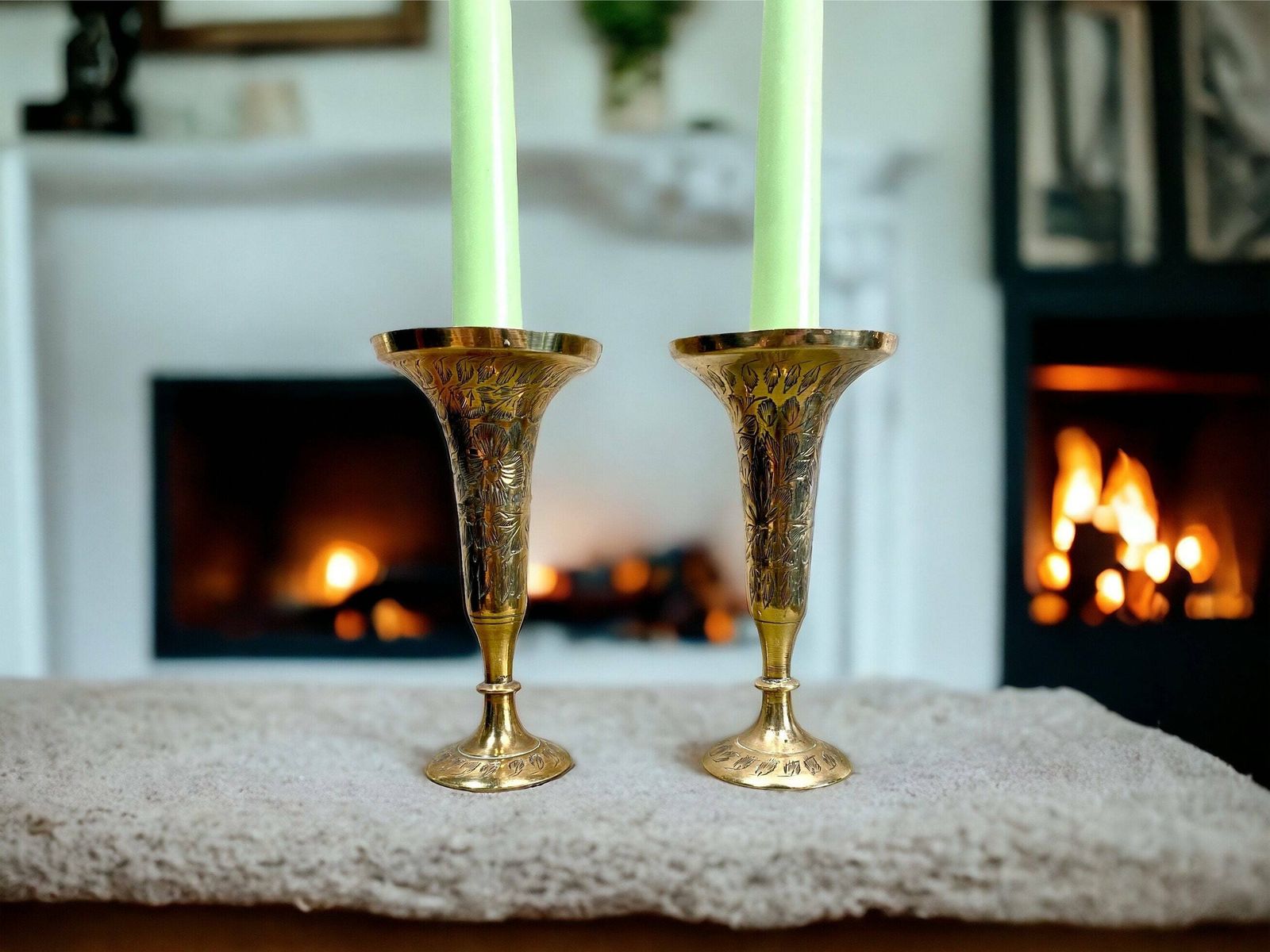 Pair Of Vintage Brass Candleholder, Vase . Tableware. Wedding Gift. Made In India photo Home Decor