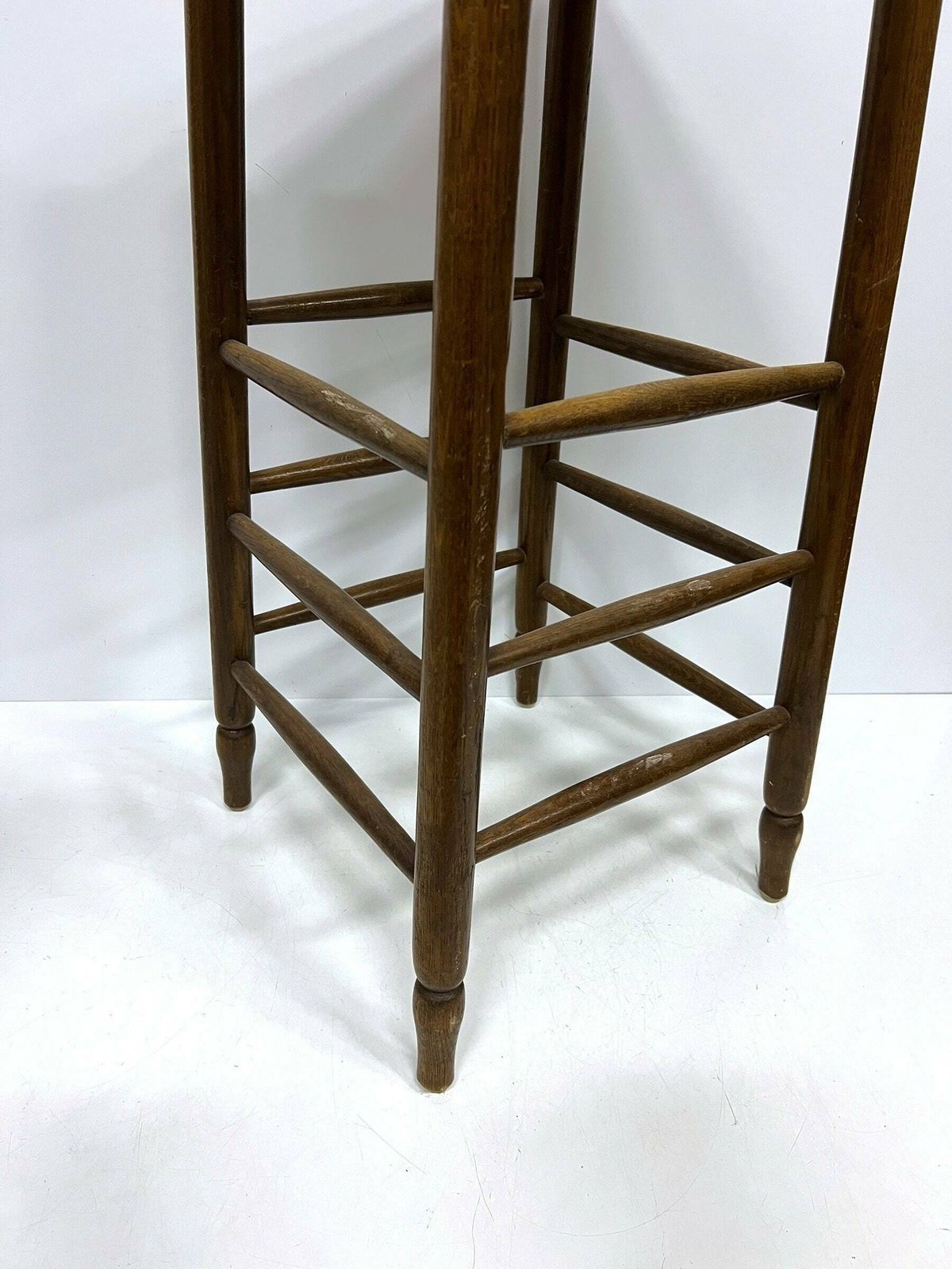 1 Of 3 Vintage Bar Stools, Farmhouse Style Furniture, Woven Rattan Seats, Homebar Kitchen Stools, Oak Wood Chairs photo for sale