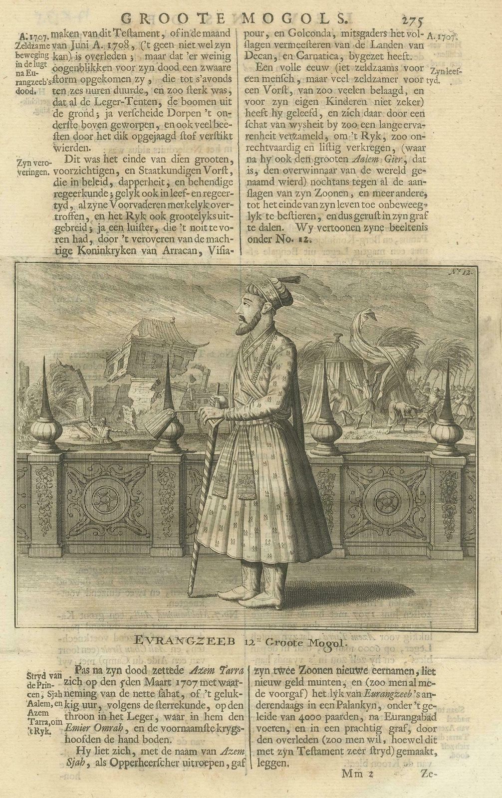 Antique Print Of The 12th Mughal Emperor By Valentijn, 1726 photo furniture