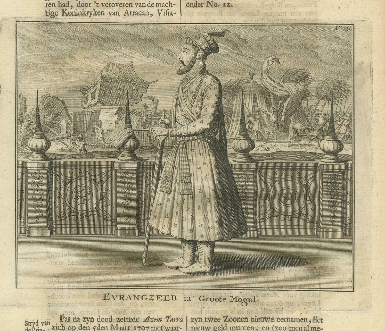 Antique Print Of The 12th Mughal Emperor By Valentijn, 1726 photo for sale