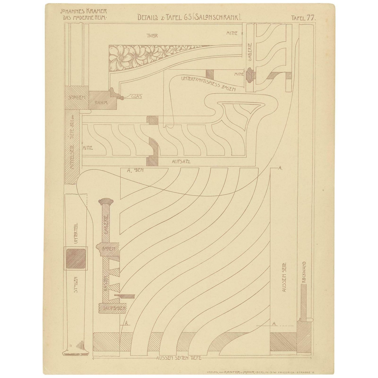 Pl. 77 Antique Print Of Furniture Details By Kramer, Circa 1910