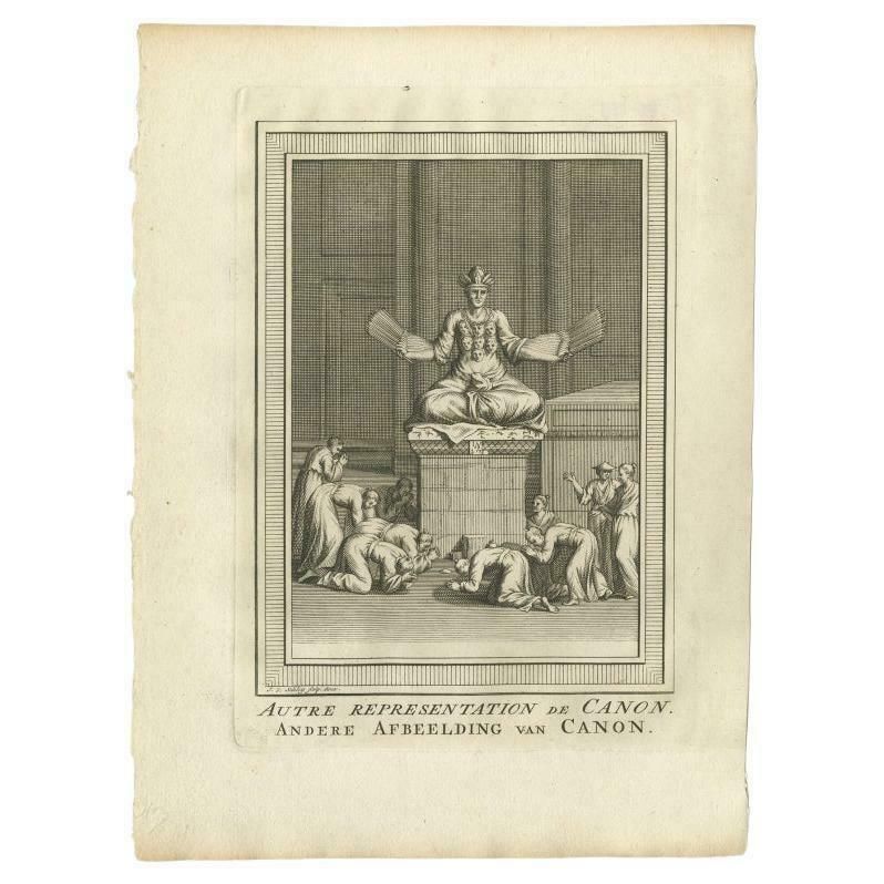 Old Print Depicting Deity Canon, Japan, Van Schley, 1758