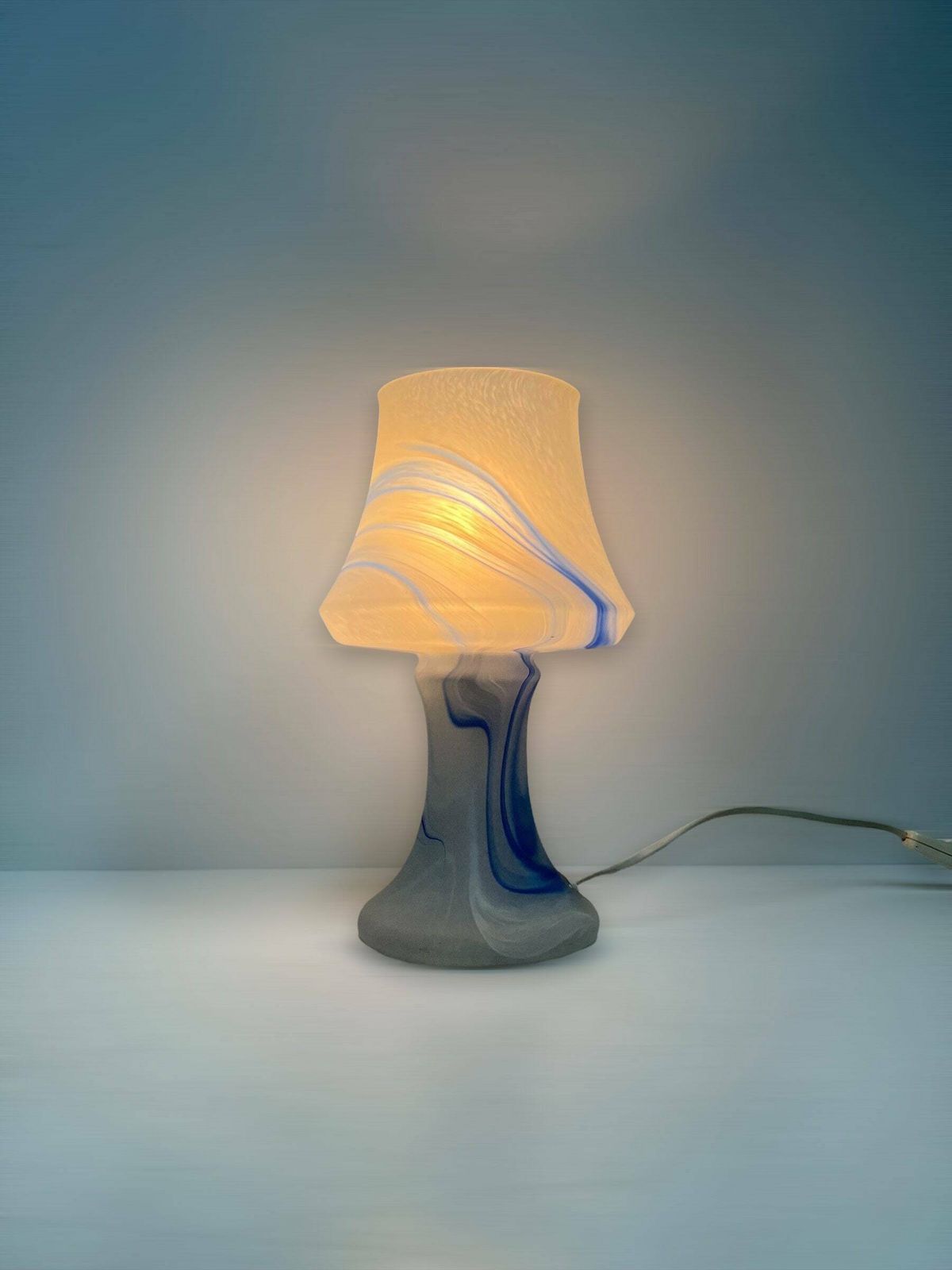 Beautiful Glass Crystal Table Lamp Glass, Germany 1980s Lamp, White Blue Shades Glass photo furniture