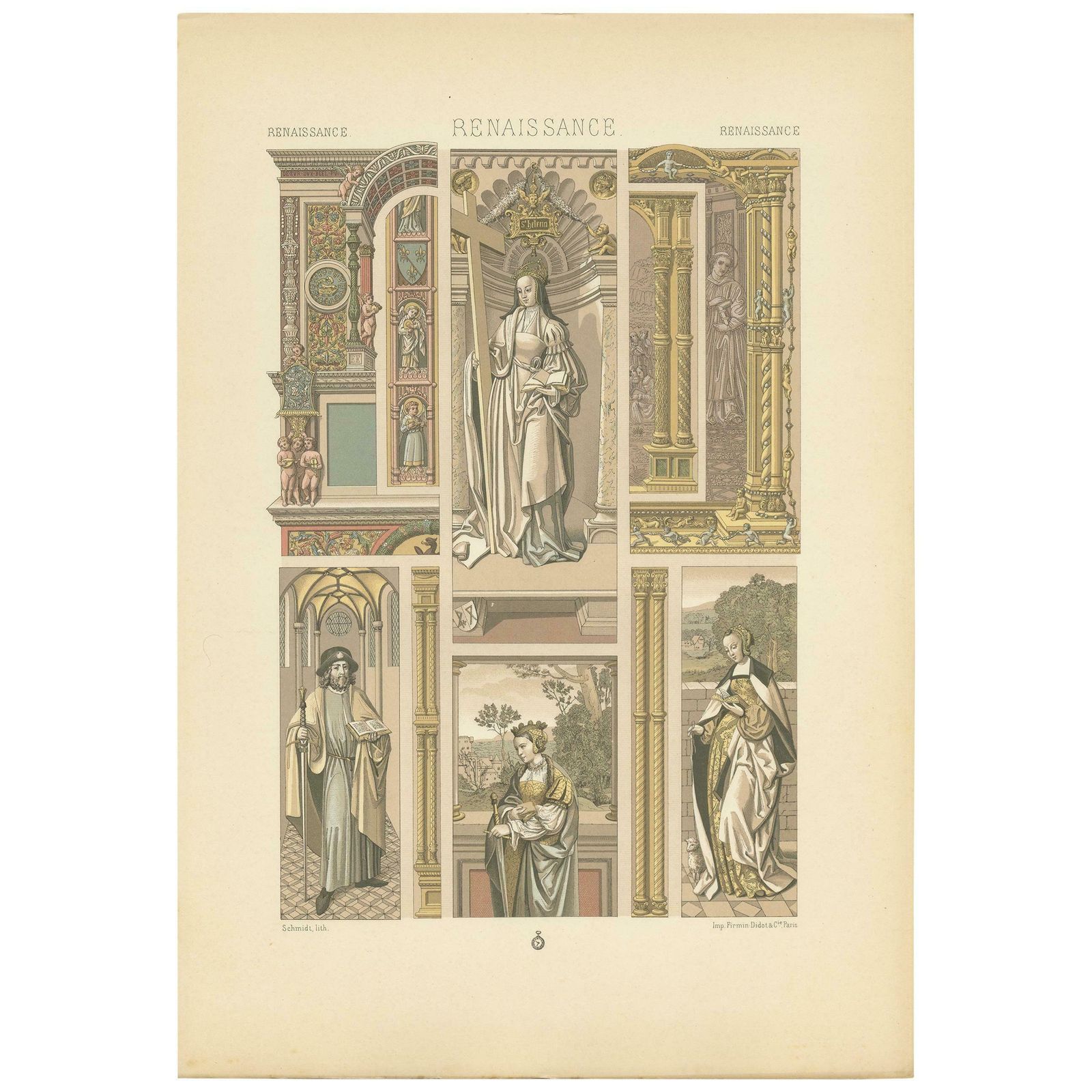 Pl. 81 Print Of Renaissance Architectural & Figural By Racinet, Circa 1890