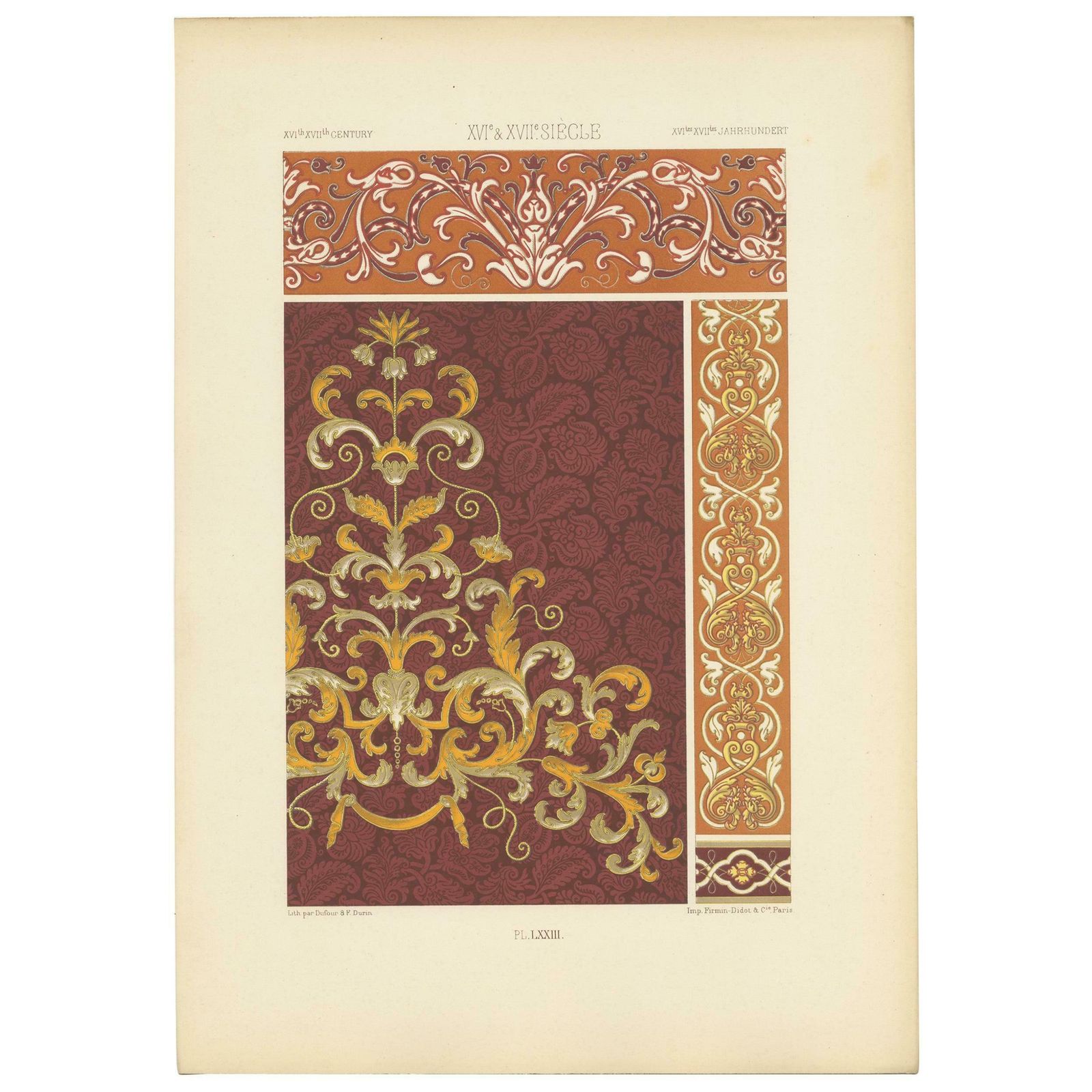 Pl. 73 Antique Print Of Xvith And Xviith Century Ornaments By Racinet Circa 1890
