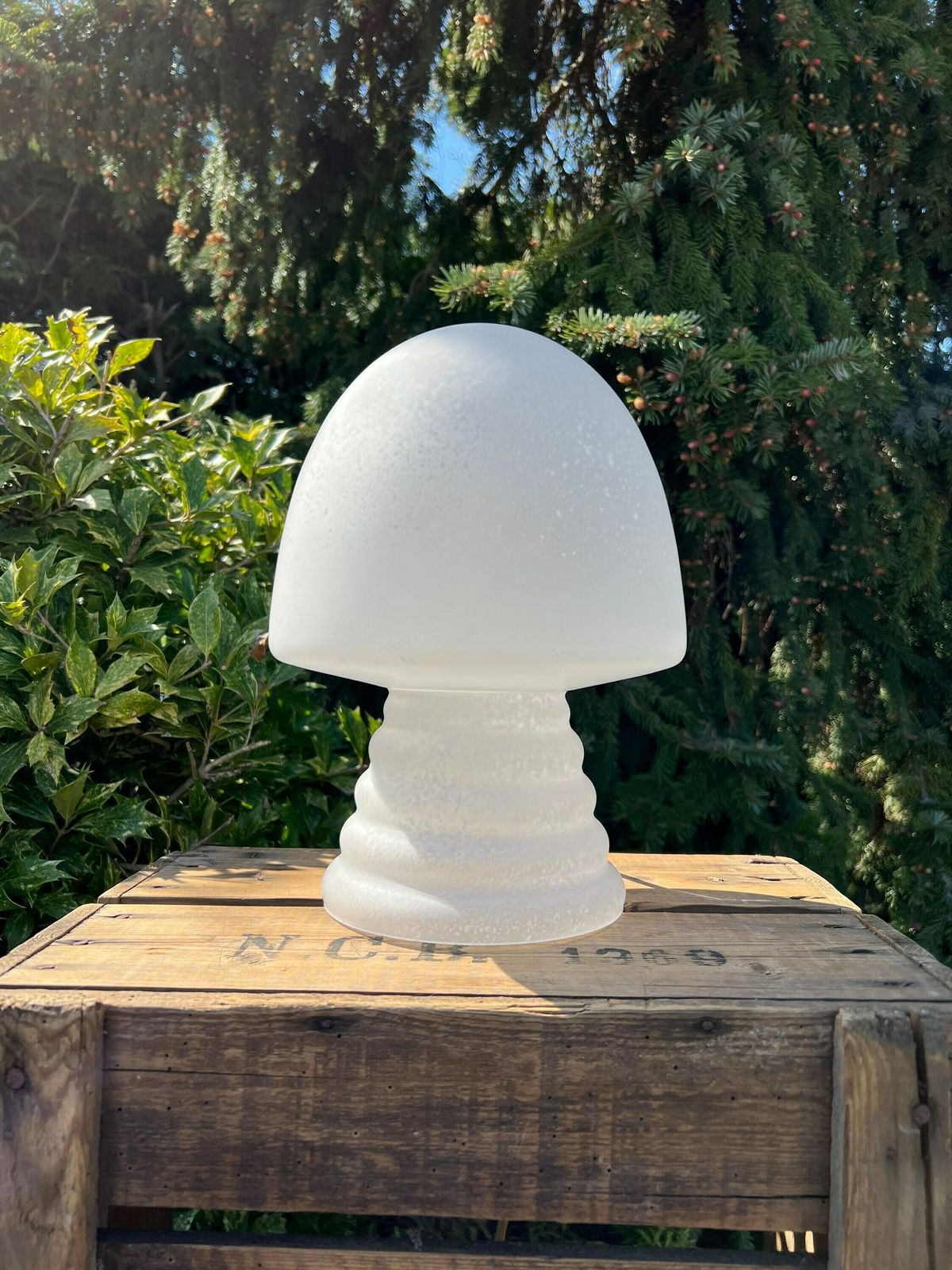 Peill Putzler Inspired Table Lamp, White Glass Freckled, Mushroom Shape Design, Simple Sphere Lamp, Mid Century Modern Interior