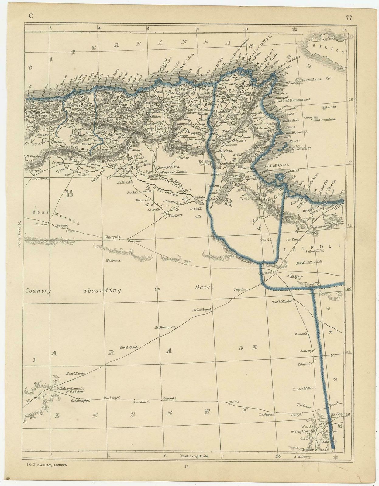Antique Map Of North Africa By Lowry '1852 photo for sale