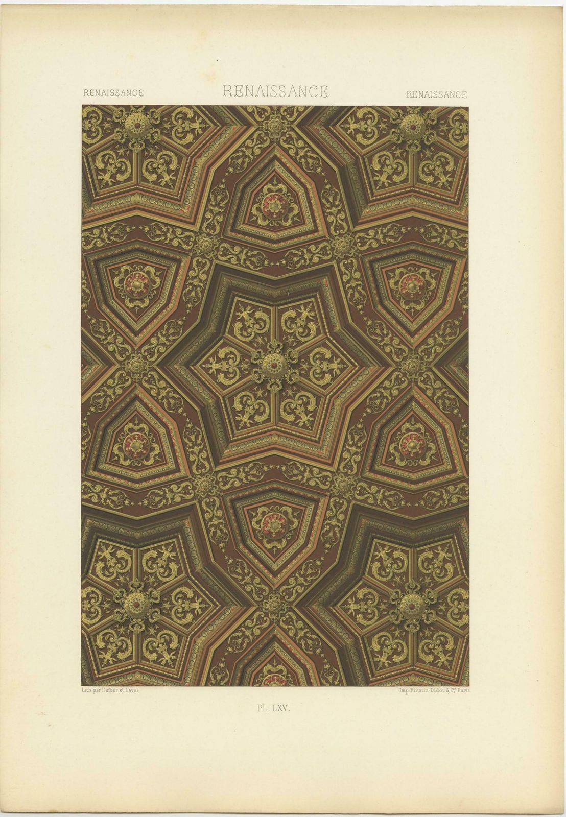 Pl. 65 Antique Print Of Renaissance Ornaments By Racinet (C.1890) photo furniture