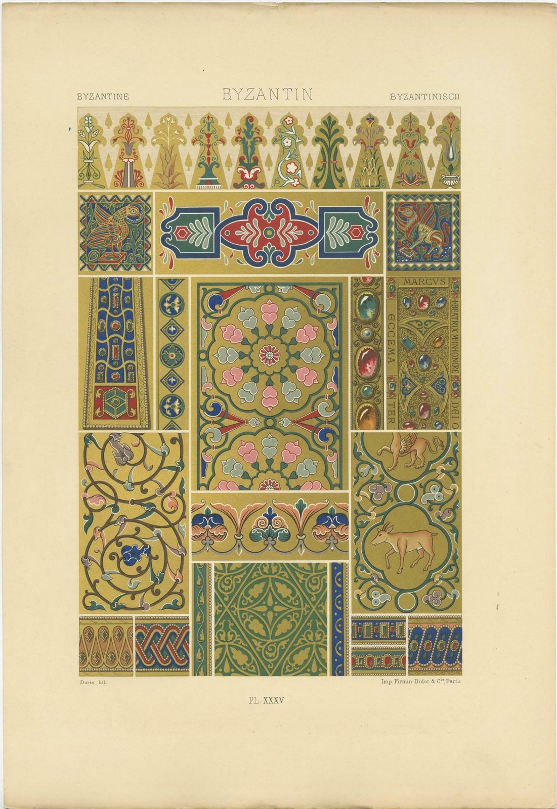 Antique Print Of Byzantine Ornaments By Racinet, Circa 1890 photo Art