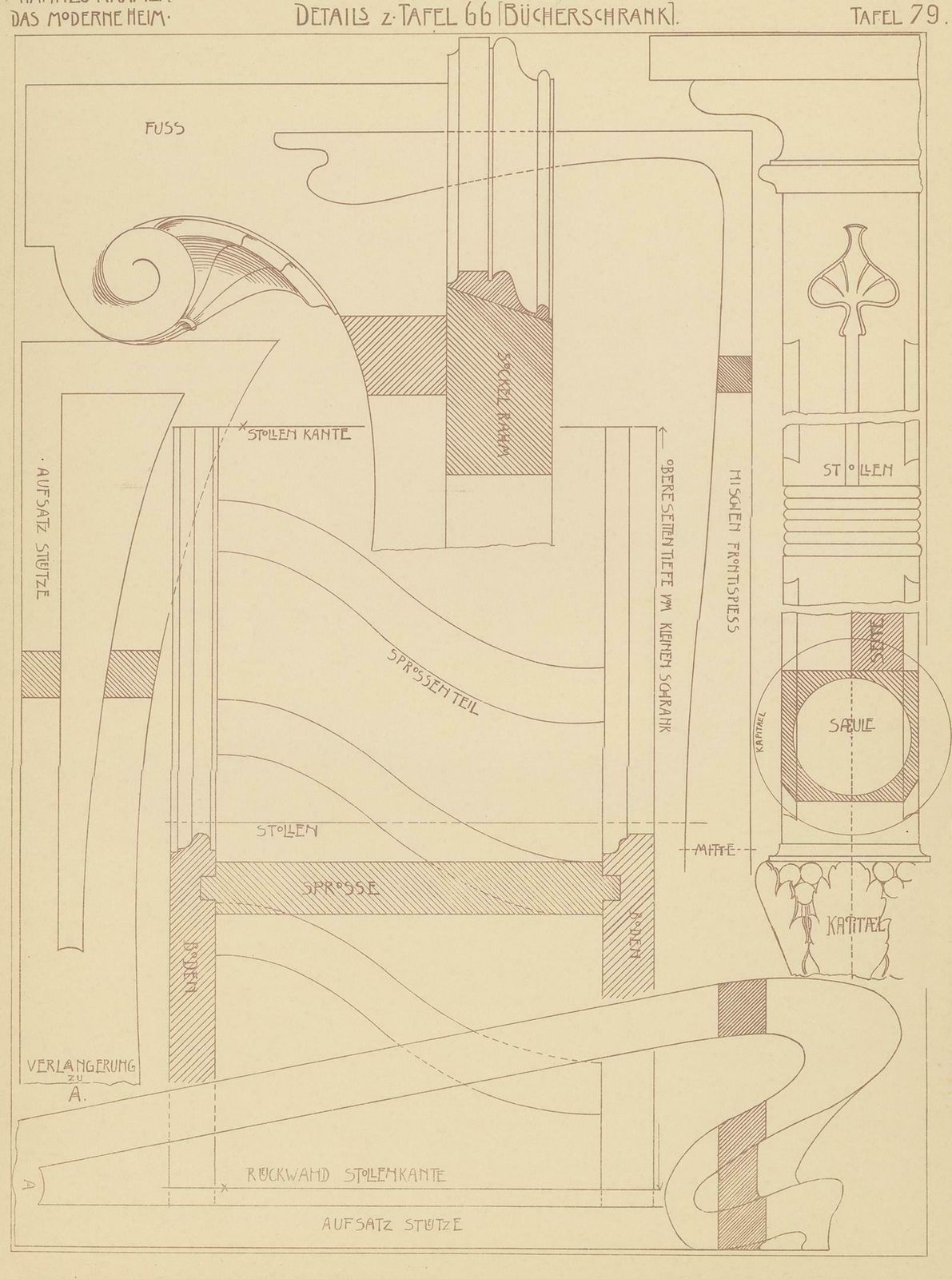 Pl. 79 Antique Print Of Furniture Details By Kramer, Circa 1910 photo furniture