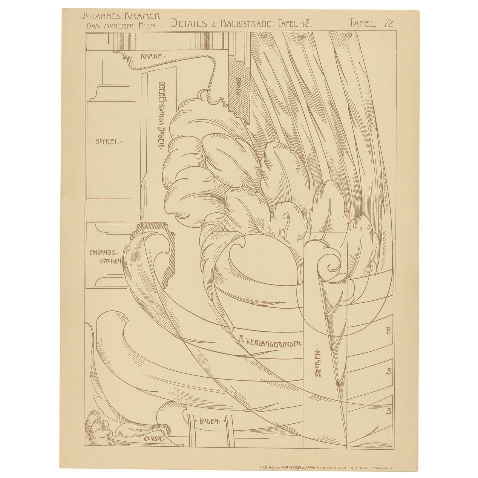 Pl 72 Antique Print Of Furniture Details By Kramer, 'Circa 1910'