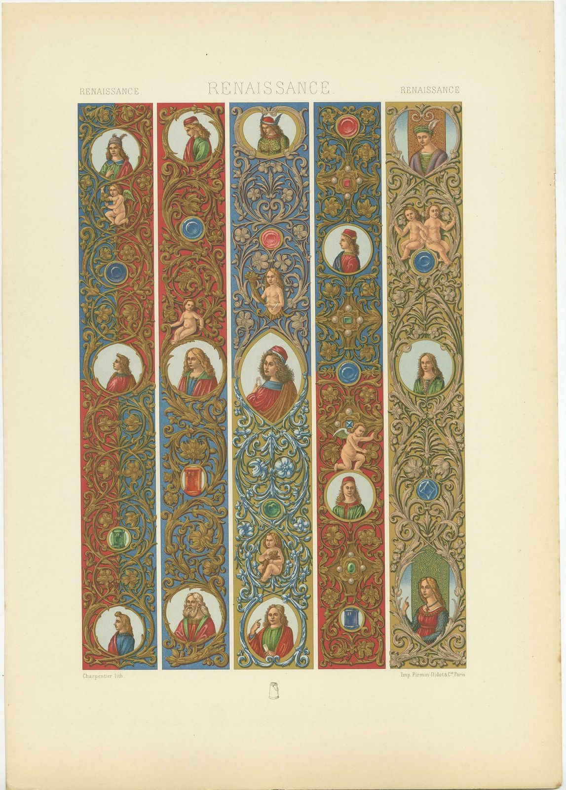 Pl. 75 Antique Print Of Renaissance Borders A Florentine By Racinet, Circa 1890 photo Art