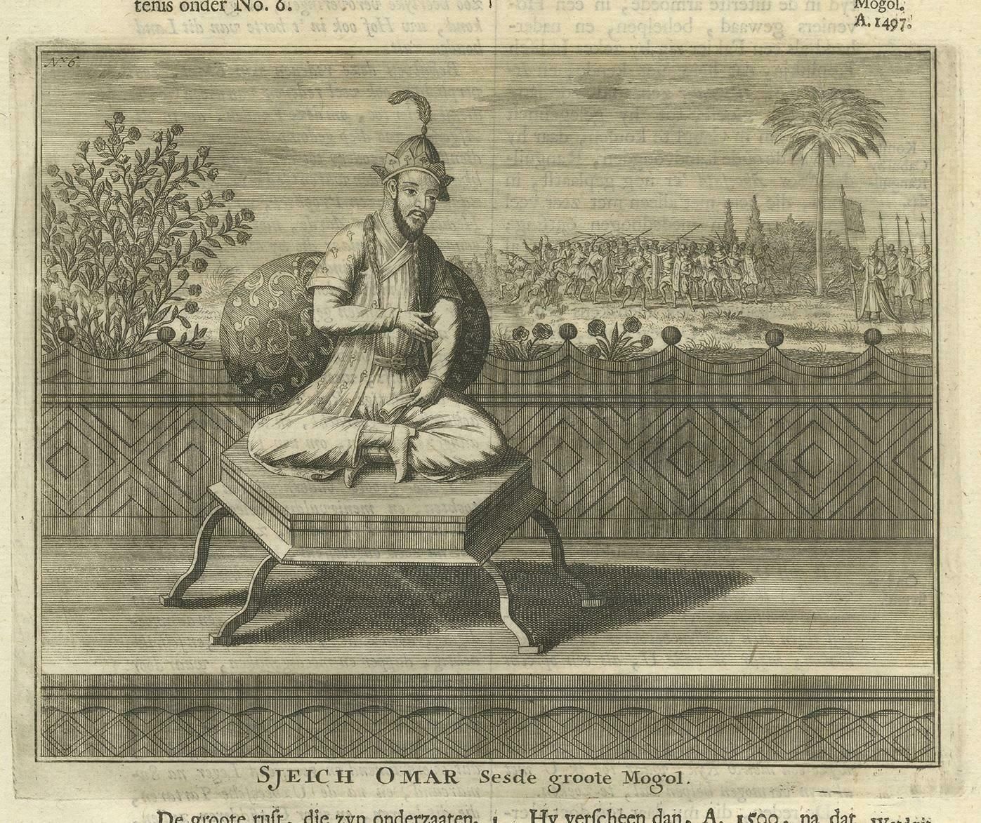 Antique Print Of The 6th Mughal Emperor By Valentijn '1726' photo for sale