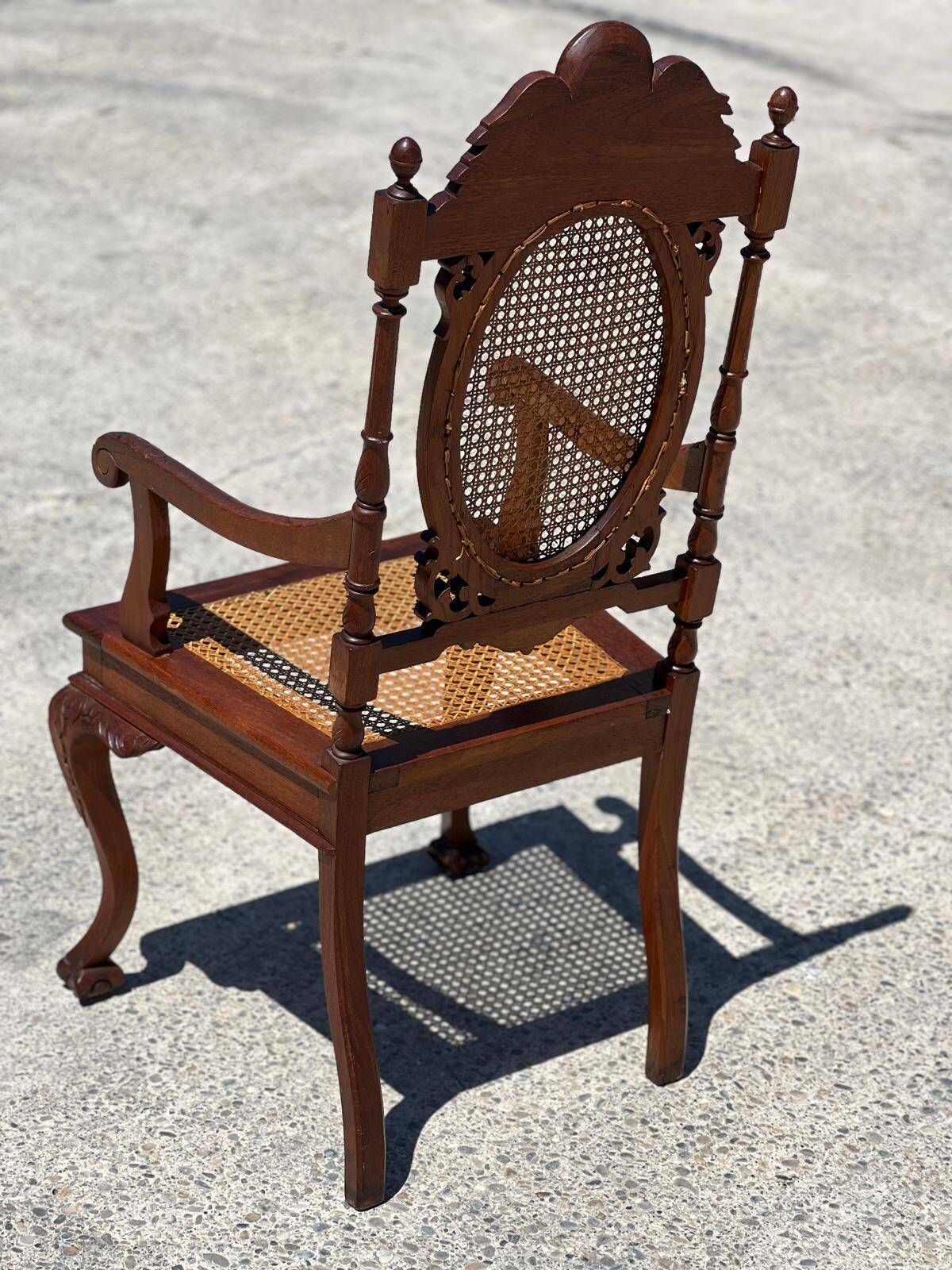 Set Of 6 Medallion Armchairs In Turned And Carved Wood Late 19th Century photo for sale