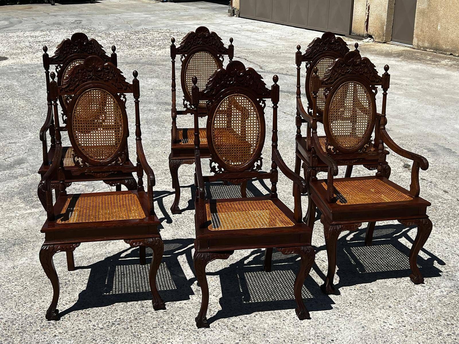 Set Of 6 Medallion Armchairs In Turned And Carved Wood Late 19th Century photo Furniture