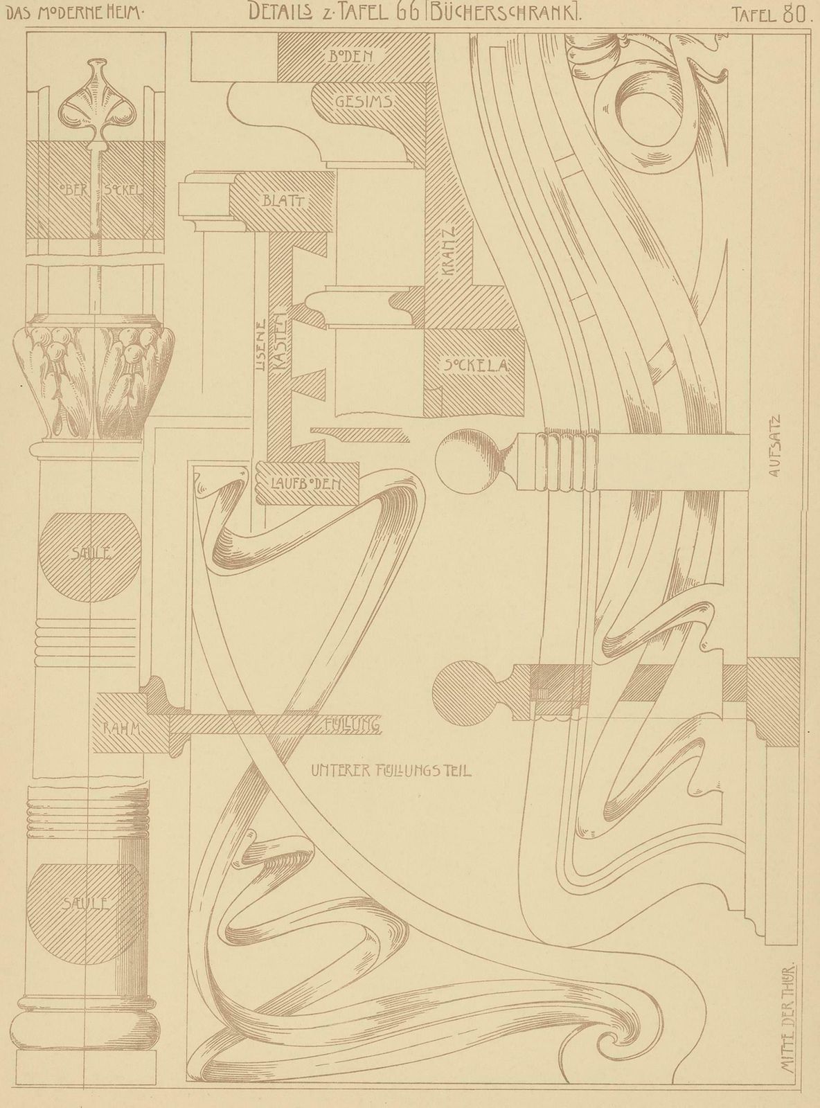 Pl. 80 Antique Print Of Furniture Details By Kramer, Circa 1910 photo Art