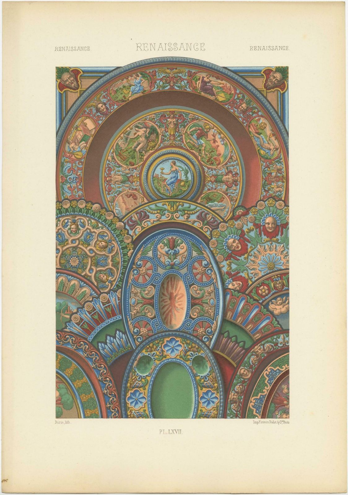 Pl. 67 Antique Print Of Renaissance Ornaments By Racinet, Circa 1890 photo furniture
