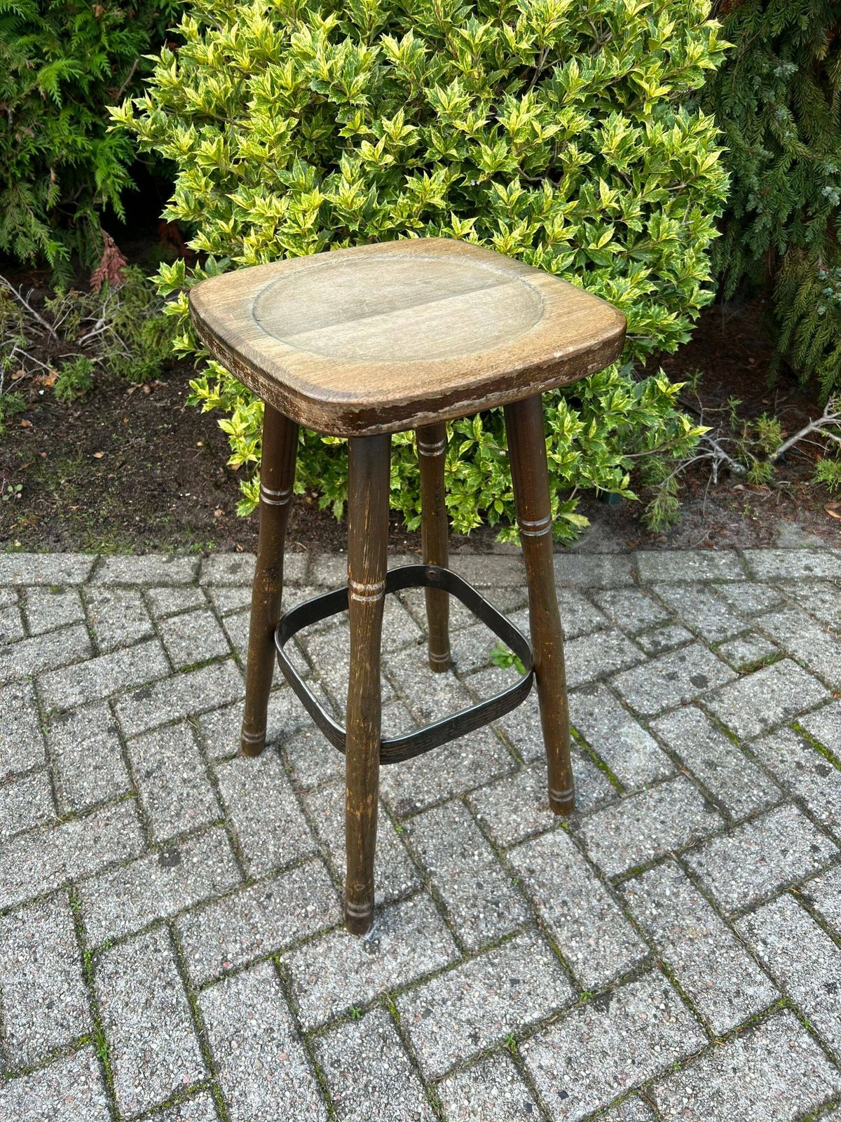 Vintage Bar Stool, Farmhouse Style Kitchen Bar Seat, Wood & Metal Design, Homebar Man Cave Interior, Mid Century Furniture