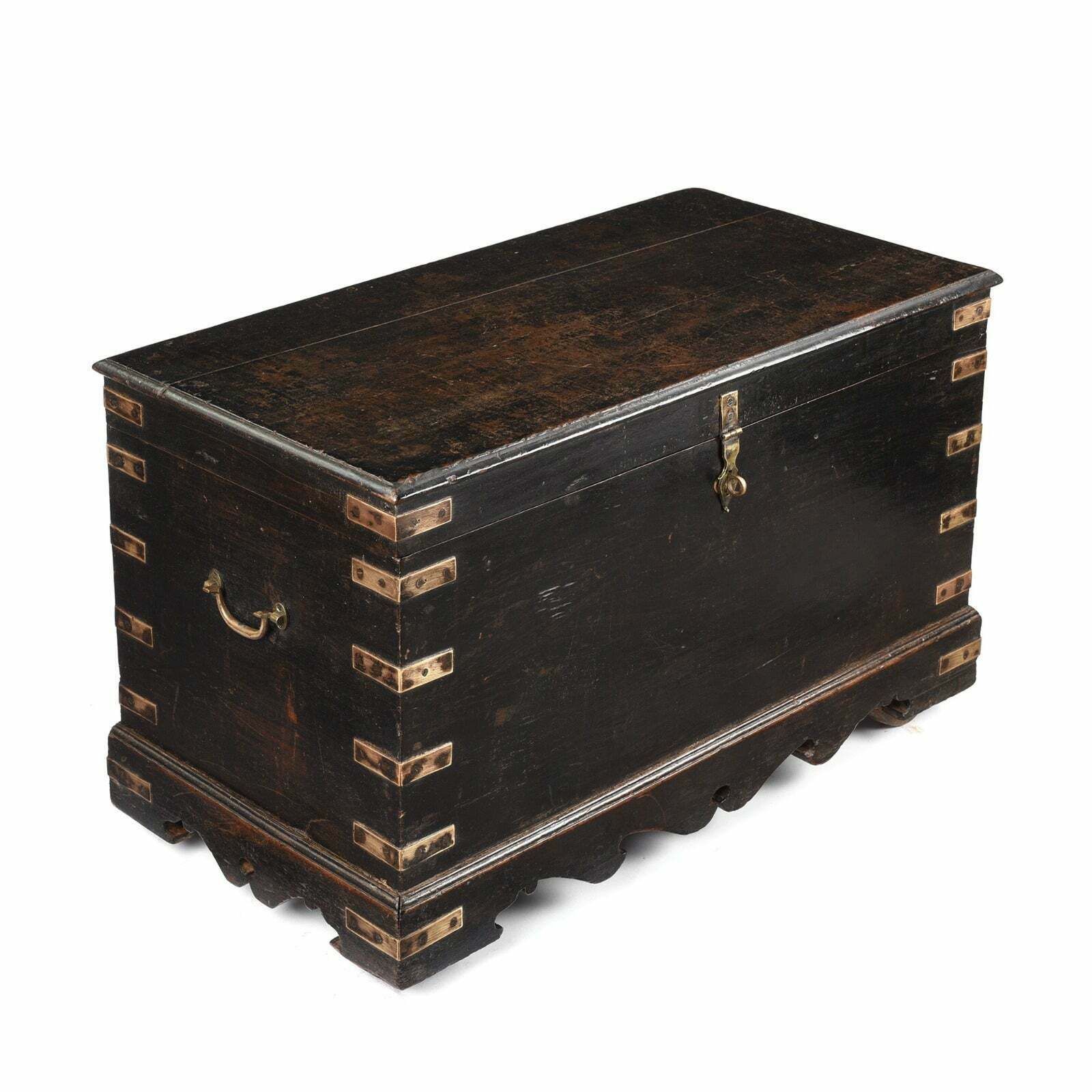 Antique Indian Black Painted Military Chest, 19th Century photo furniture