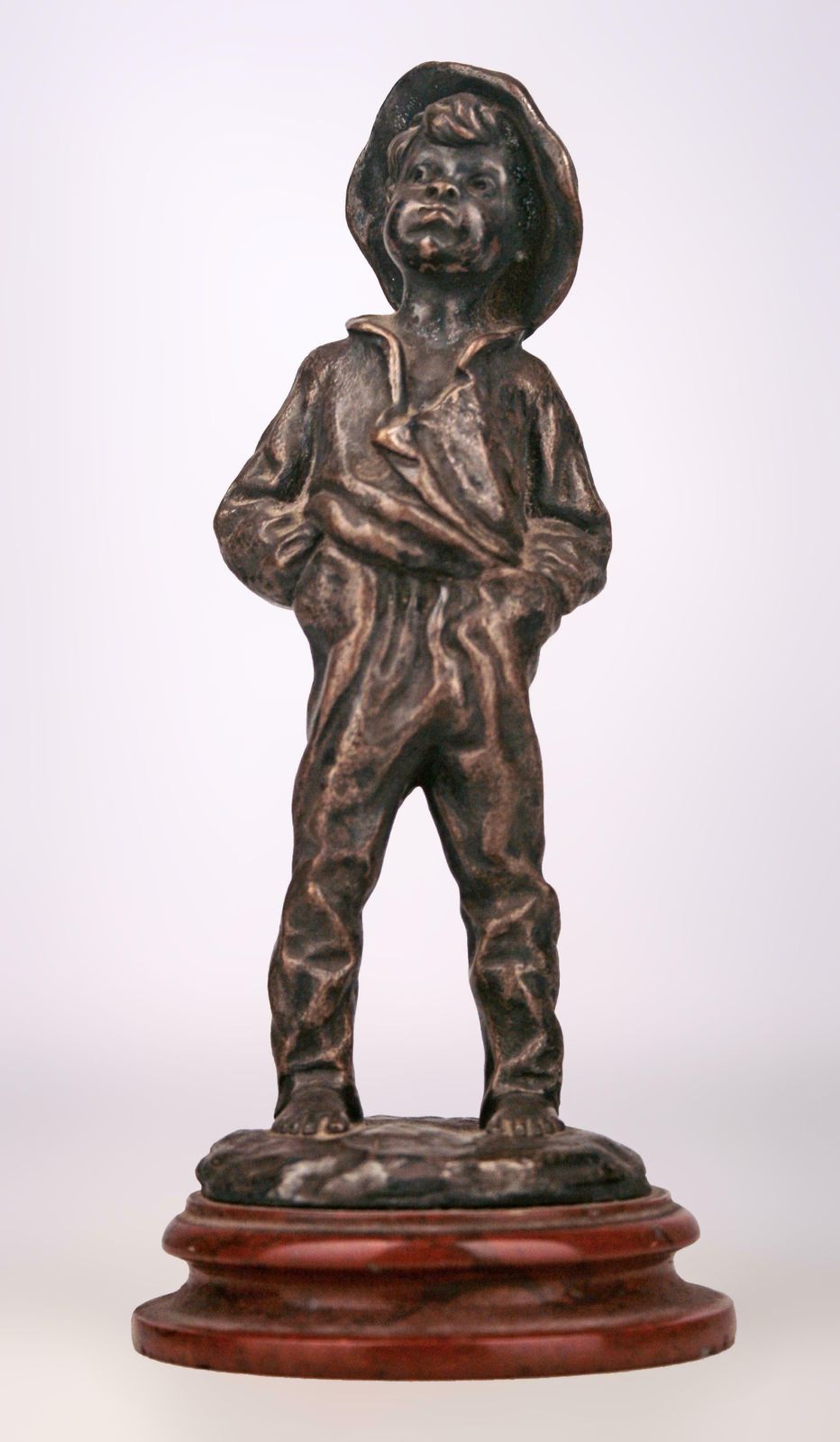 Belle époque French Bronze Sculpture Of A Boy With Overall And A Hat By Louis Kley photo furniture