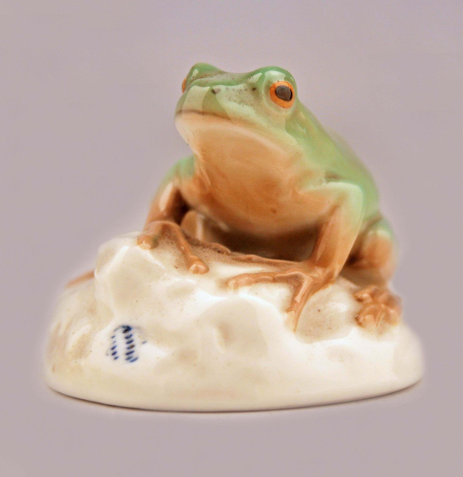 Mid 20th Century Modern German Glazed And Painted Porcelain Frog Sitting On A Rock By Manufacturer Nymphenburg photo furniture