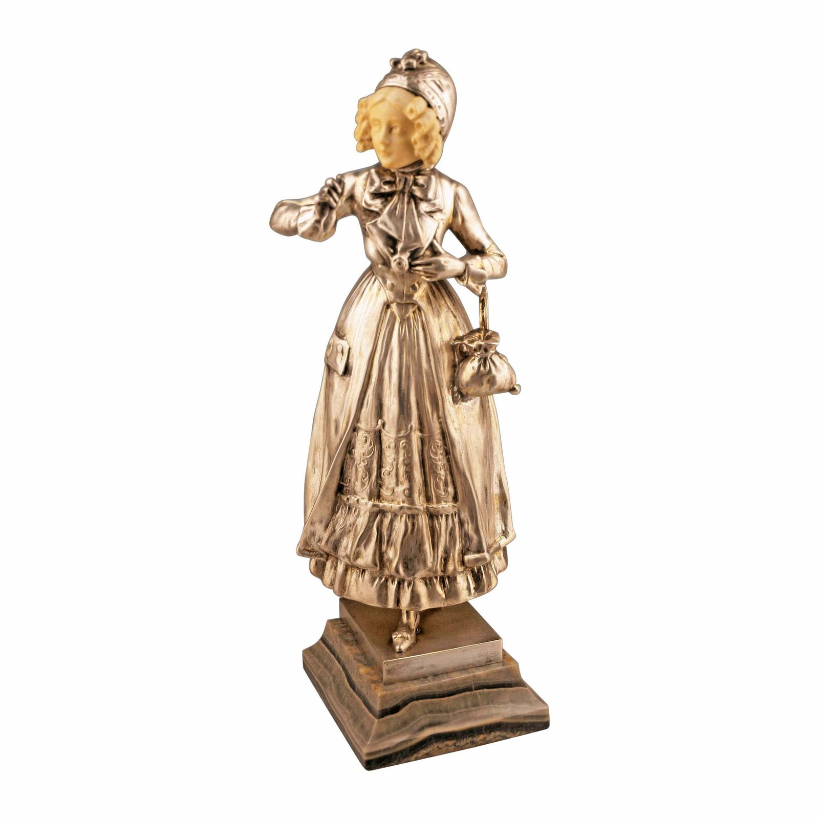 Art Nouveau Bronze And Ivory Sculpture Of A Girl By Austrian Ferdinand Lugerth photo vintage