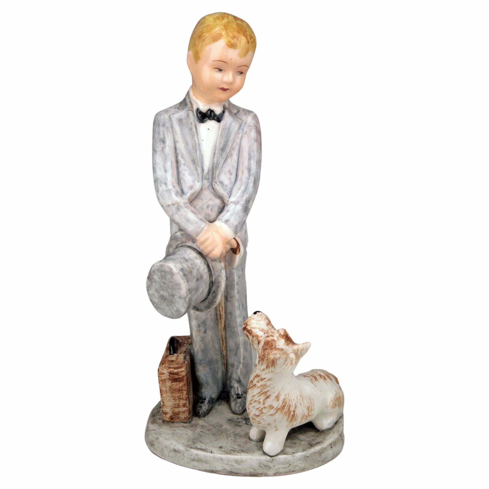 Mid 20th Century Hand Painted Glazed Porcelain Figurine Of Boy And Dog By Marcel Goldscheider For Myott Son & Co.