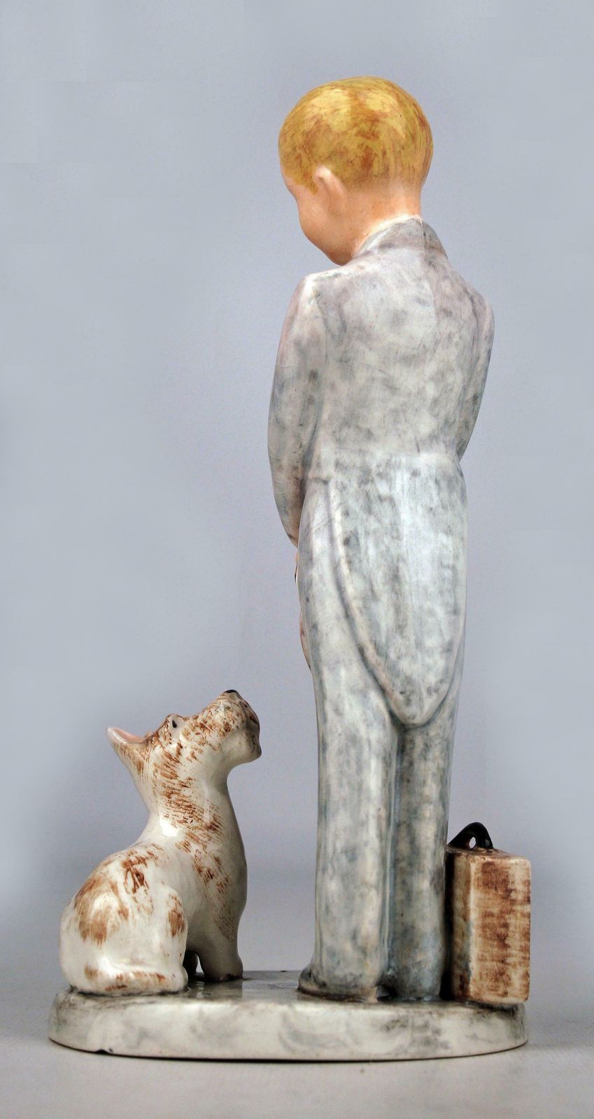 Home Decor Mid 20th Century Hand Painted Glazed Porcelain Figurine Of Boy And Dog By Marcel Goldscheider For Myott Son & Co. photo