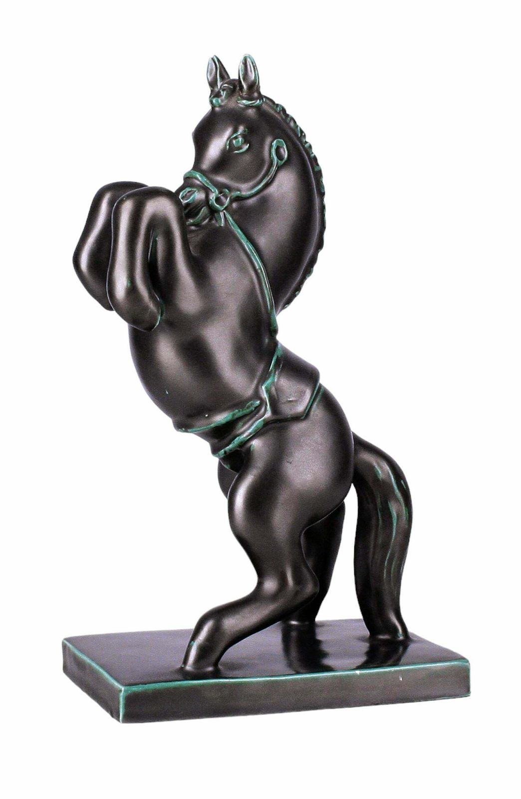 Mid 20th Century Modern Italian Glazed Black Ceramic Rearing Horse Sculpture By Ugo Zaccagnini & Figli photo furniture