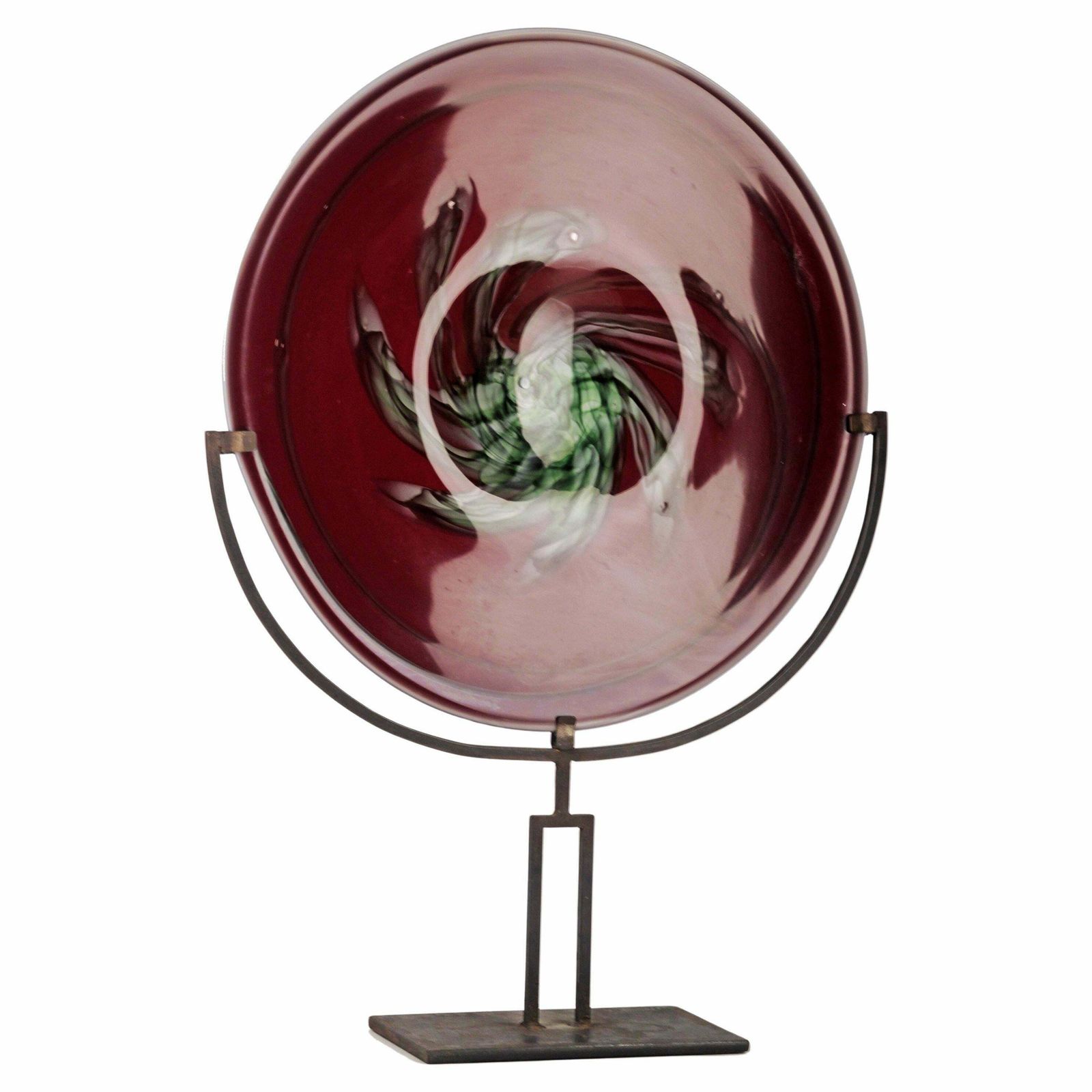 Mid 20th Century Modern Large Decorative Glass Plate With Iron Base By Argentine Designer Alberto Churba