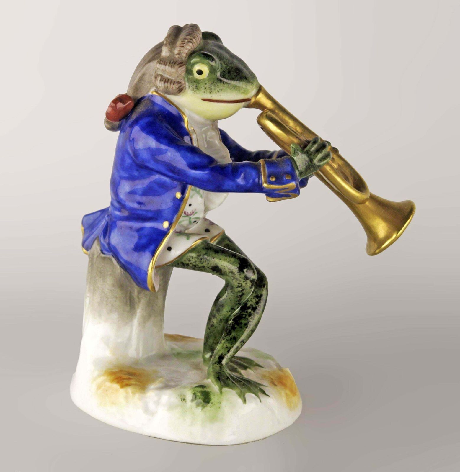 Belle époque German Glazed Porcelain Figurine Of A Brass Playing Frog By Goebel Company photo Art