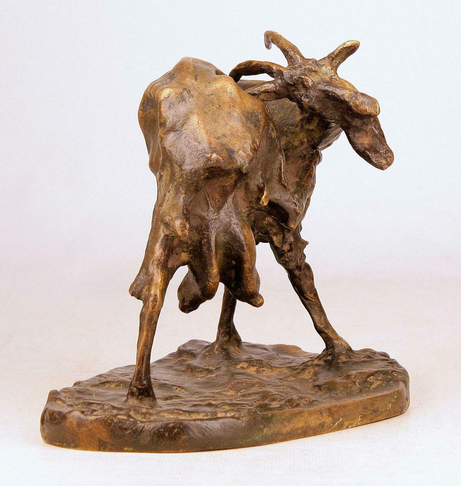 Patinated Bronze Early 20th Century Sculpture Of Goat By Italian Sculptor Ernesto Bazzaro photo for sale