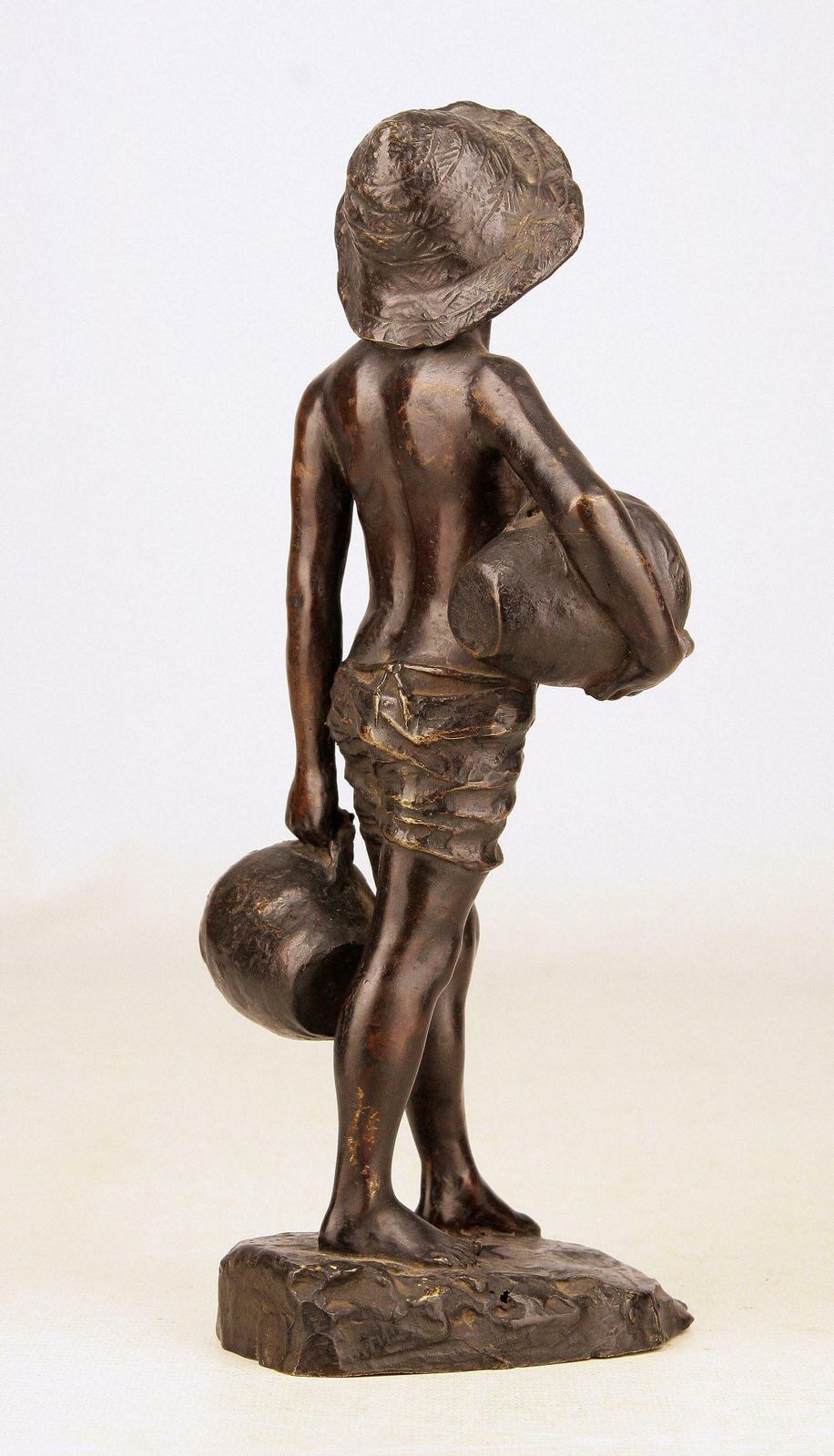 Patinated Bronze Sculpture Of Boy Holding Jugs Signed By Italian G. Borriello photo for sale