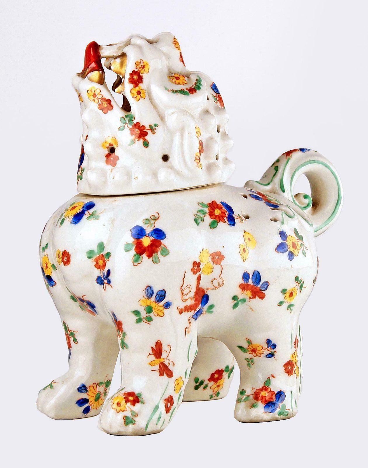 Art Déco German Hand Painted Glazed Porcelain Foo Dog Perfume Lamp/Incense Burner By Aerozon photo furniture