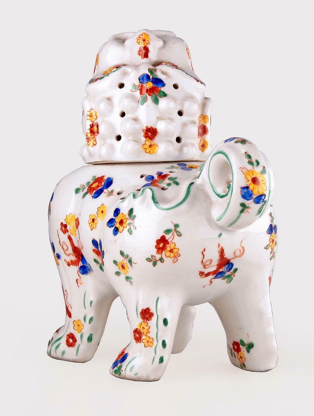 Art Déco German Hand Painted Glazed Porcelain Foo Dog Perfume Lamp/Incense Burner By Aerozon photo for sale