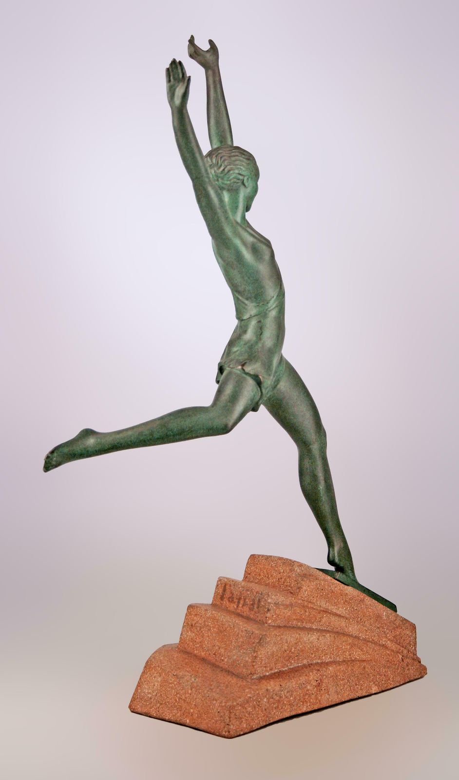 'Olimpia': Art Déco French Spelter Sculpture With Stone Base By Pierre Le Faguays (Fayral) For Max Le Verrier photo vinterior