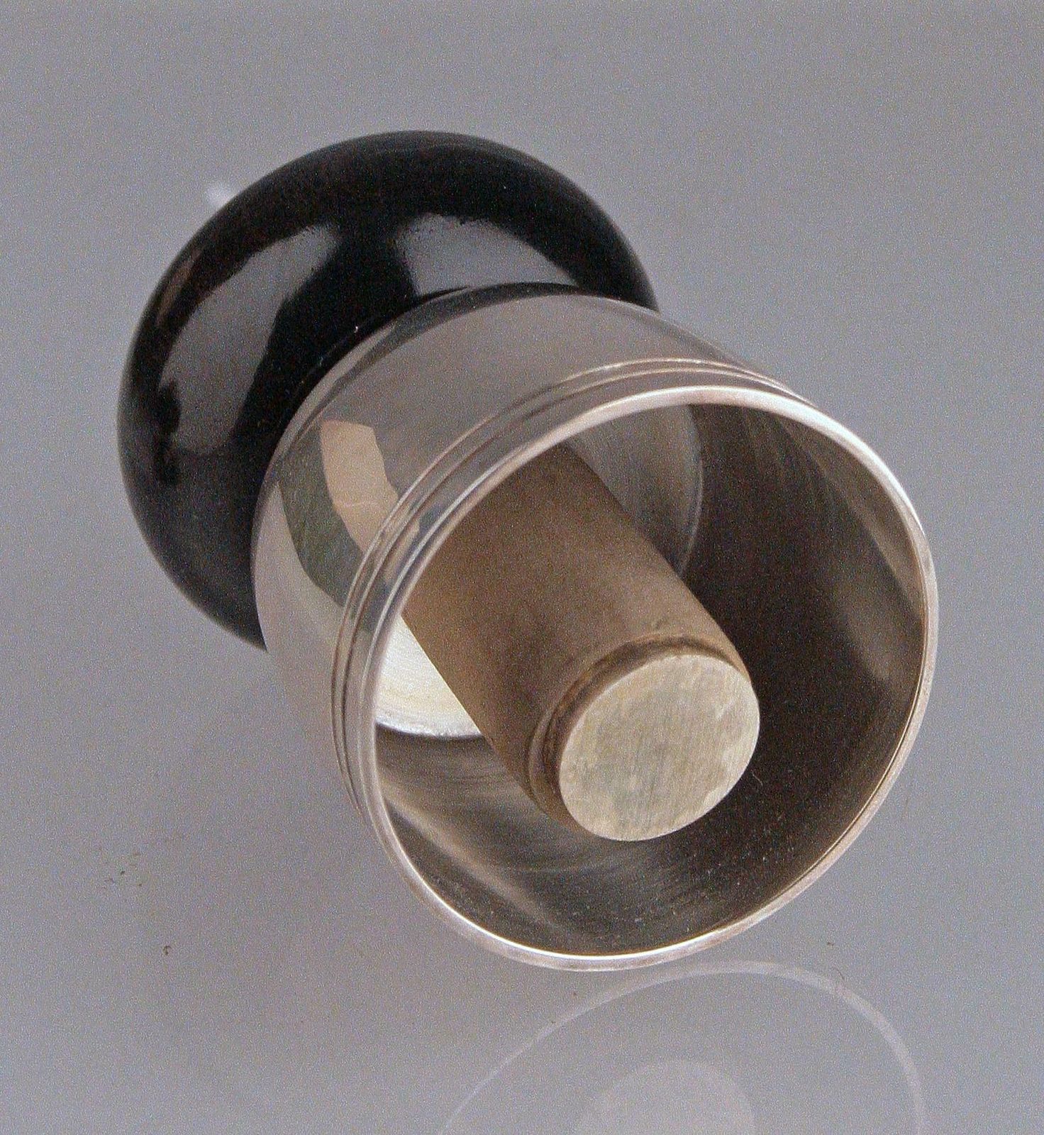 Pair Of French Black Lacquer And Silver Champagne Corks/Bottle Stoppers By Christofle photo vinterior