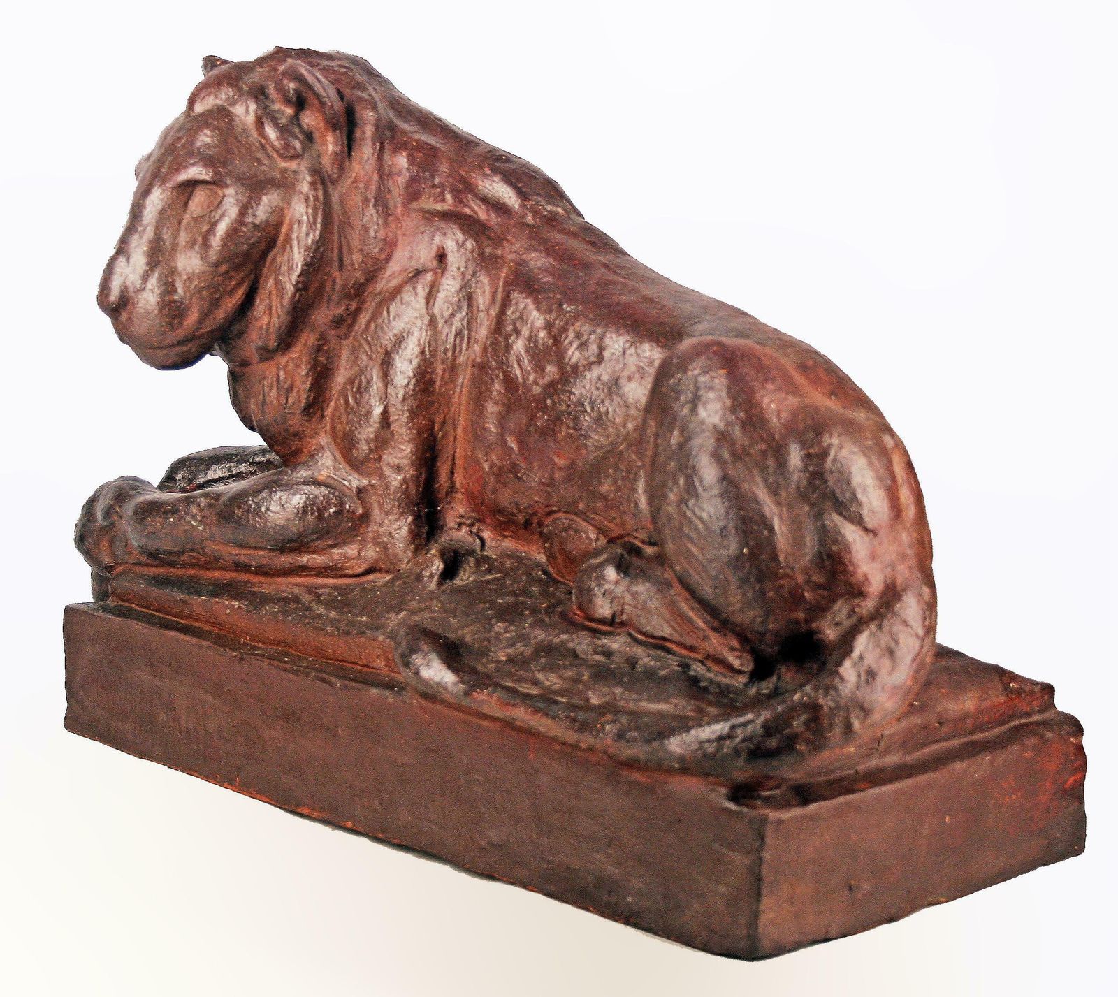 Late 19th Century German Terracotta Sculpture Of A Resting Lion By Animalier Author August Gaul photo for sale